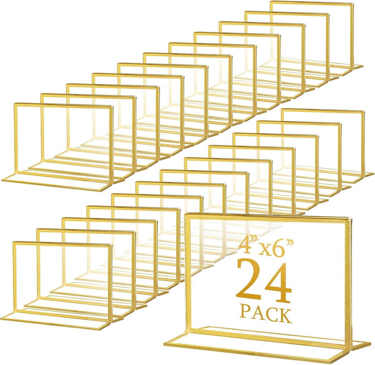 Hoteam 24 Pack 6 x 4 Clear Acrylic Sign Holder with Gold Borders, Gold Picture Frame, Double Sided