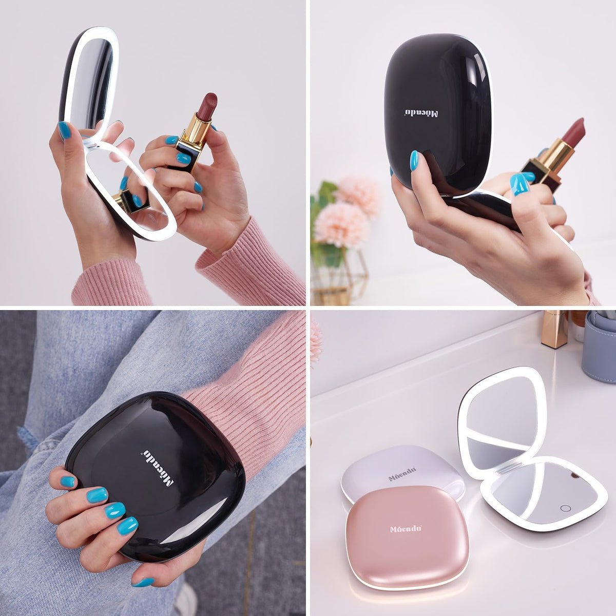 Compact LED Magnifying Travel Makeup-Mirror - 4 inches 1X/10X Magnification Small Hand Pocket