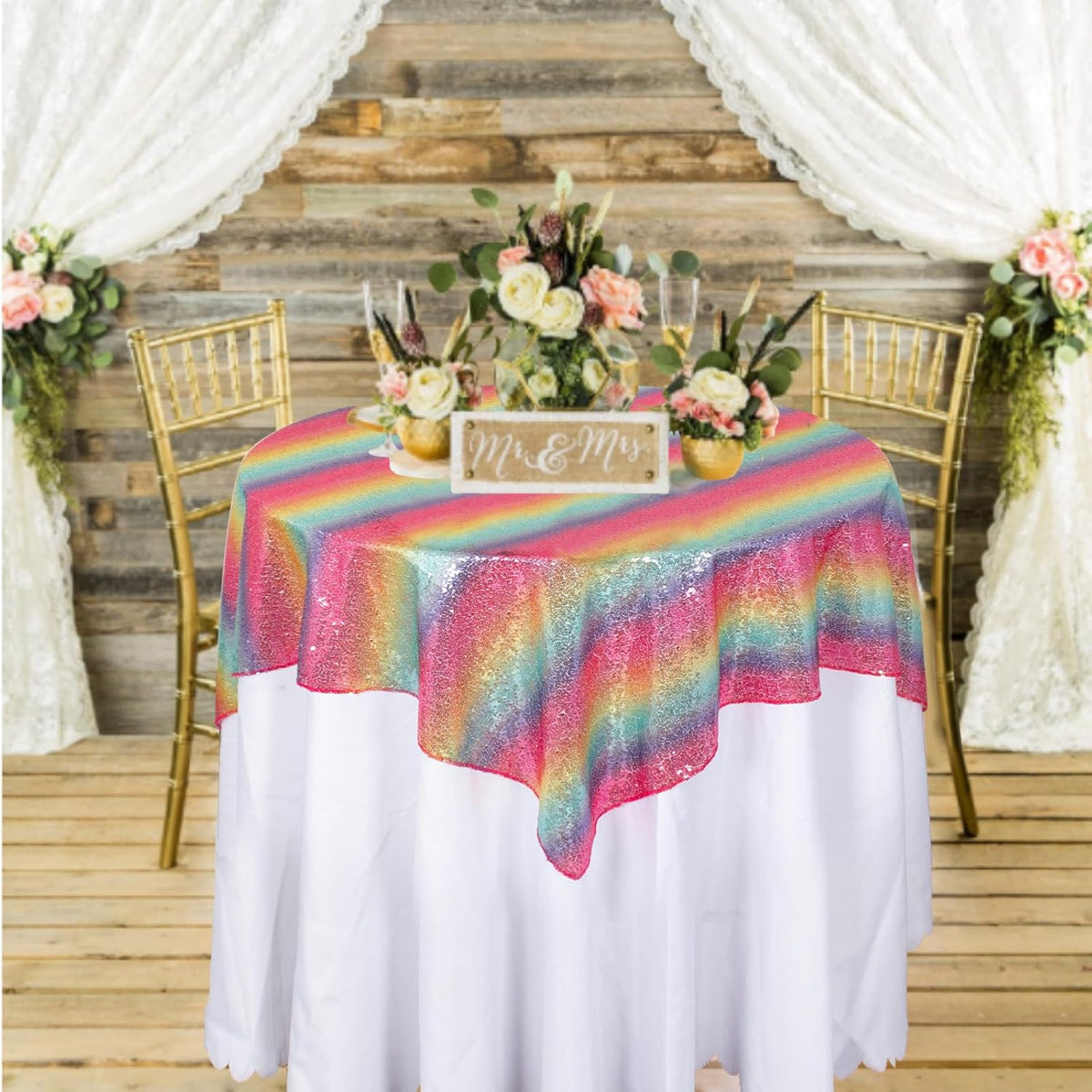 ShinyBeauty Sparkling Sequined Tablecloth 54x54 Inch - Glitter Square Table Cover for Birthday