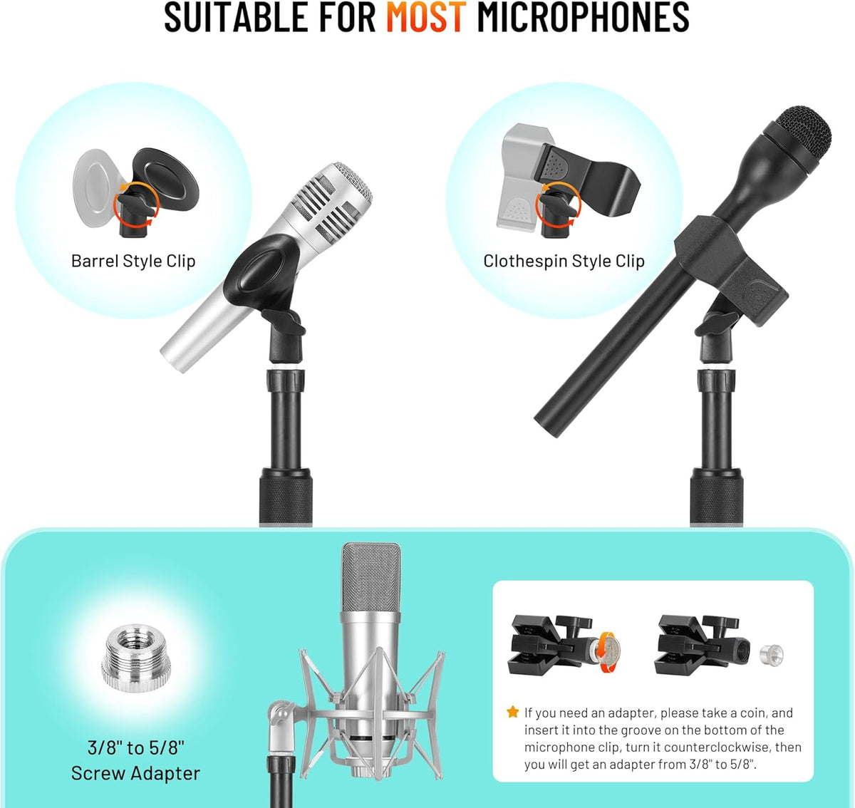 CAHAYA Mic Stand Floor Detachable - Microphone Stand Heavy Duty with Weighted Round Base Phone