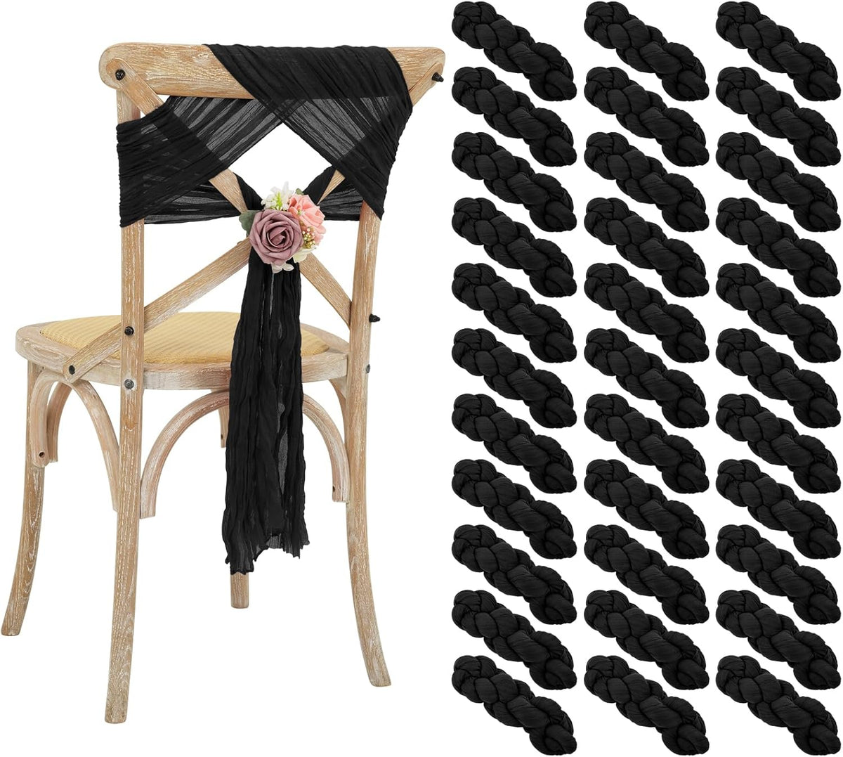 50 PCS Cheesecloth Chair Sashes Bows Wedding Aisle Decorations Chair Ribbon Ties Back Sash for