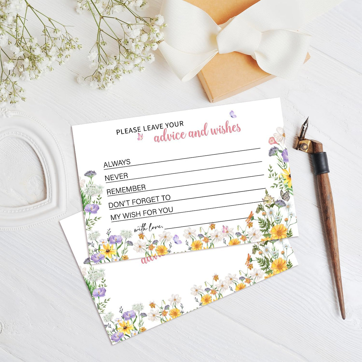 Advice and Wishes For the Mr and Mrs, Wildflower Advice Cards for Bridal Shower, Well Wishes for