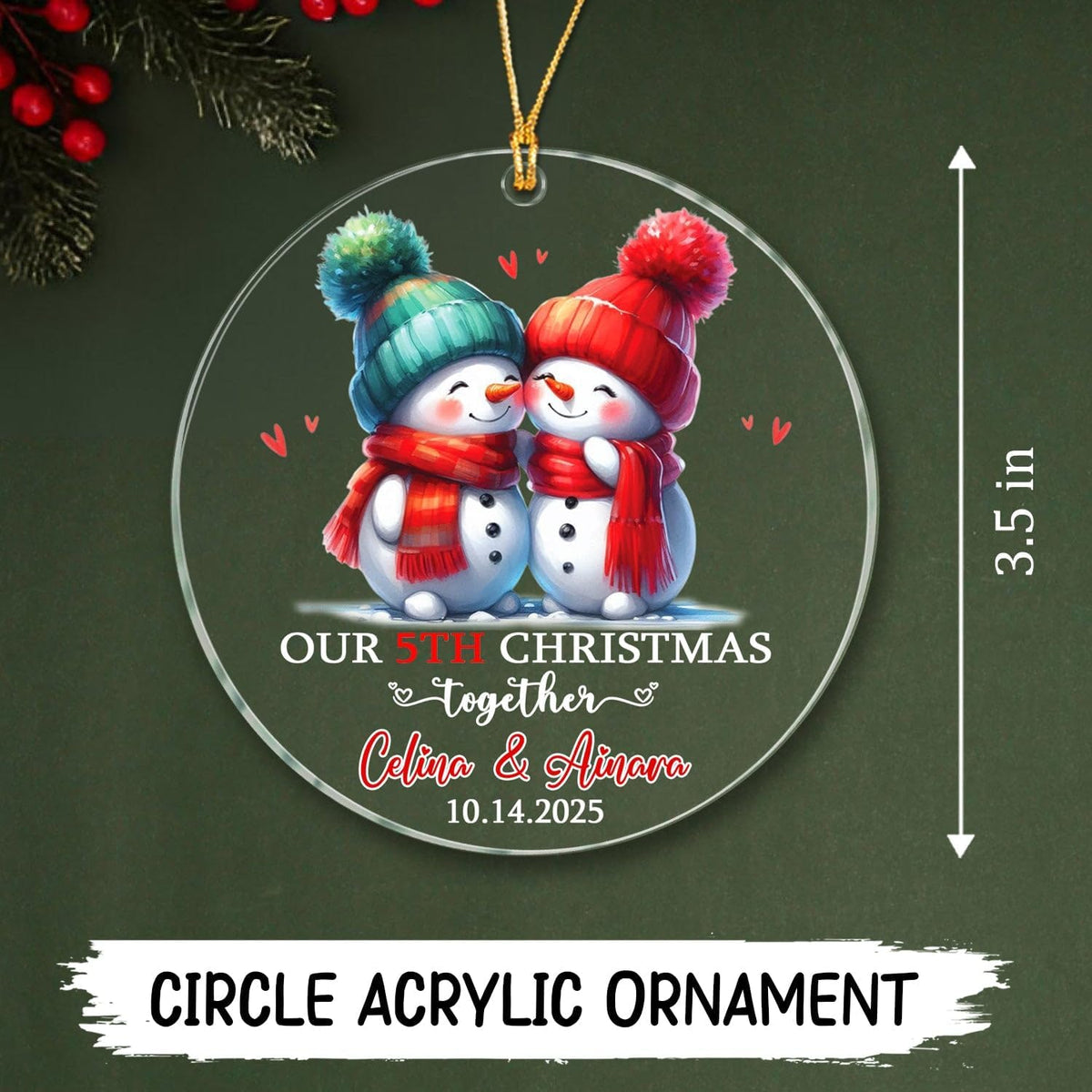 Personalized Our 5TH Christmas Together Ornament, Customized Date & Names Mr & Mrs Snowman Together