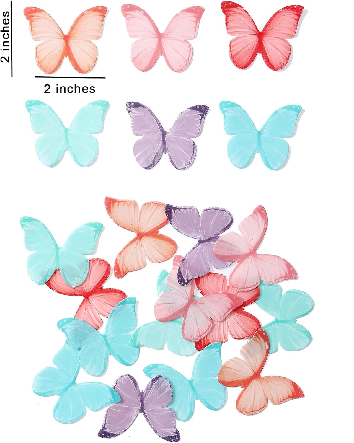 48Pcs Edible Butterflies Cake Toppers 2" Wafer Paper Butterfly for Cake Cupcake Decorations