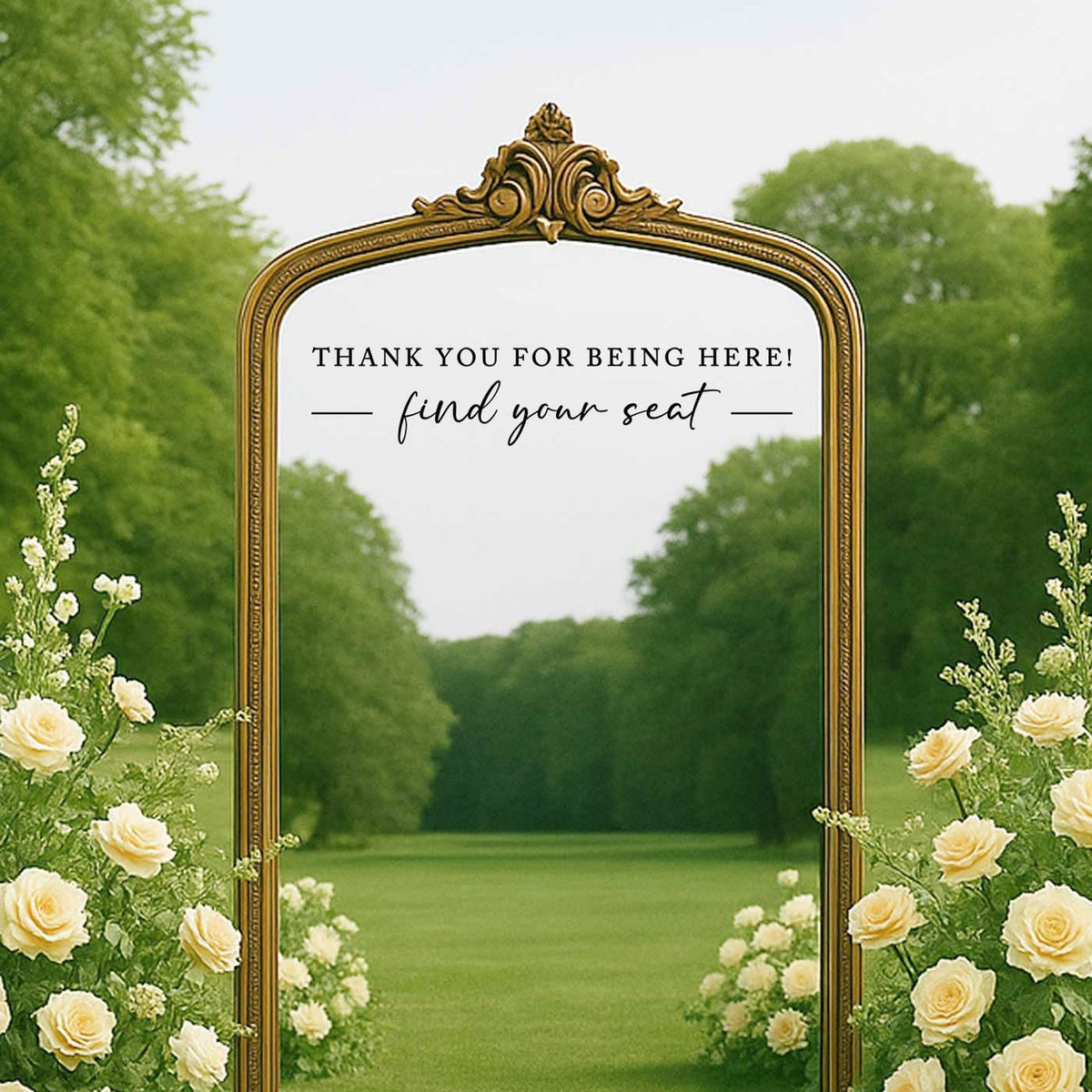 Seating Chart Sign, Wedding Mirror Decal, Thank You for Being Here Find Your Seat, Wedding Seating