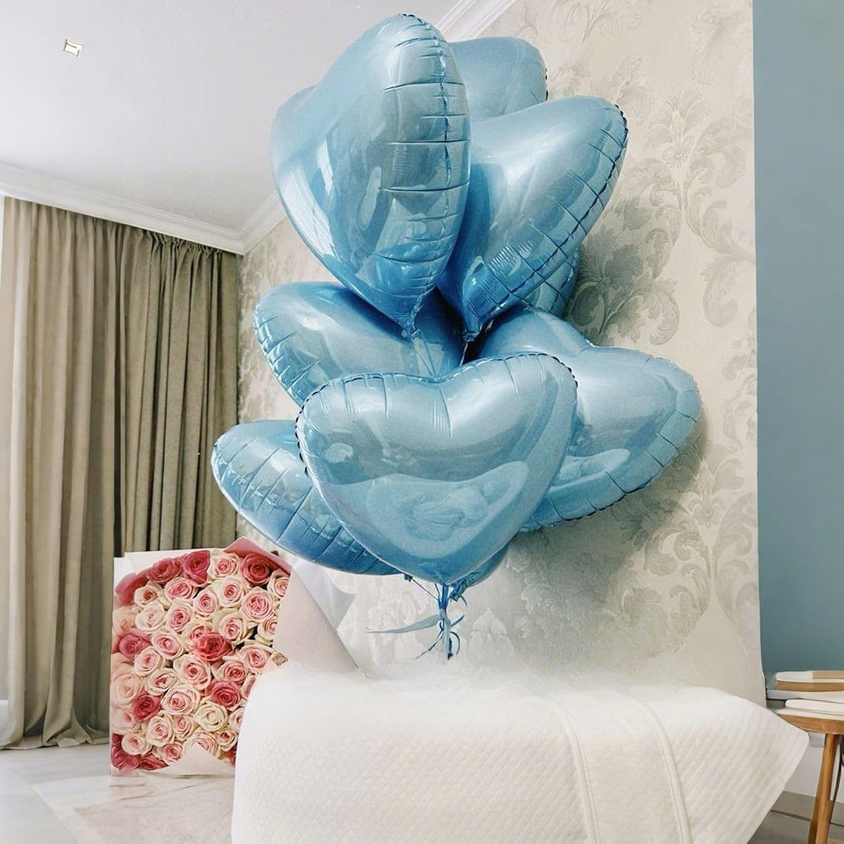 Baby Blue Heart Balloons,12Pcs 18 Inch Pastel Blue Foil Love Heart Shaped Balloons for Light Blue