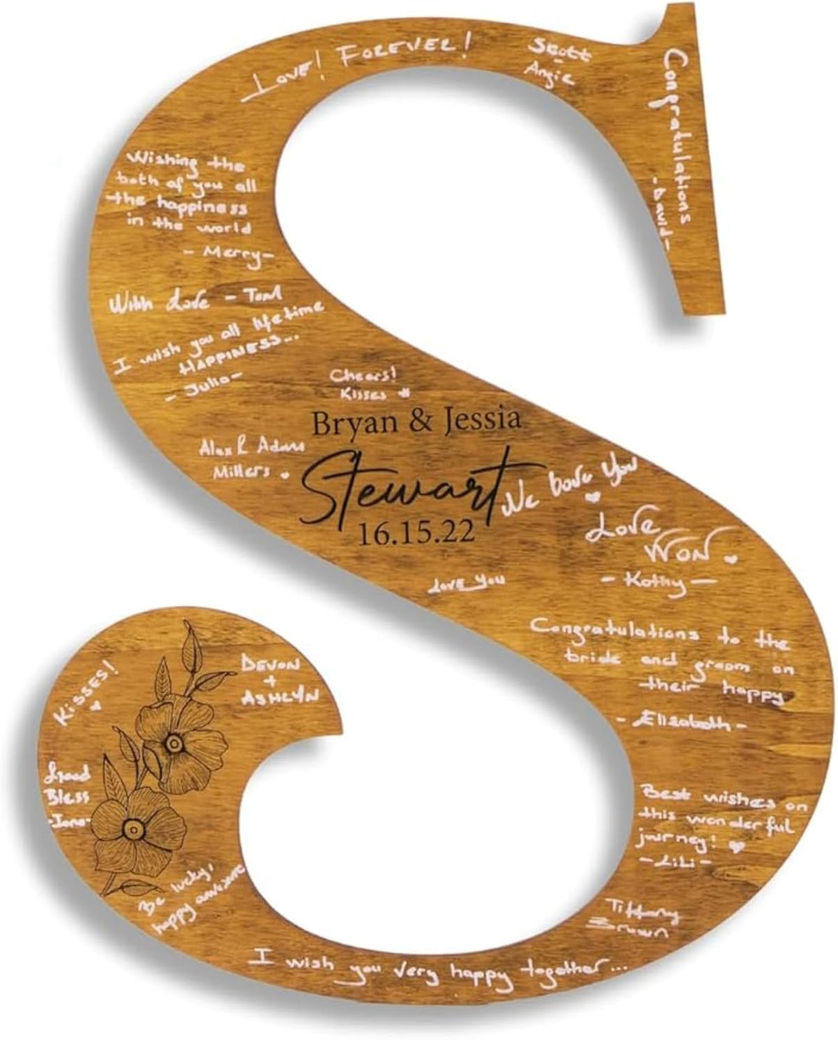 Wedding Guest Book Sign with Pen, Personalized Wooden Letter Monogram, Custom Last Name and Date