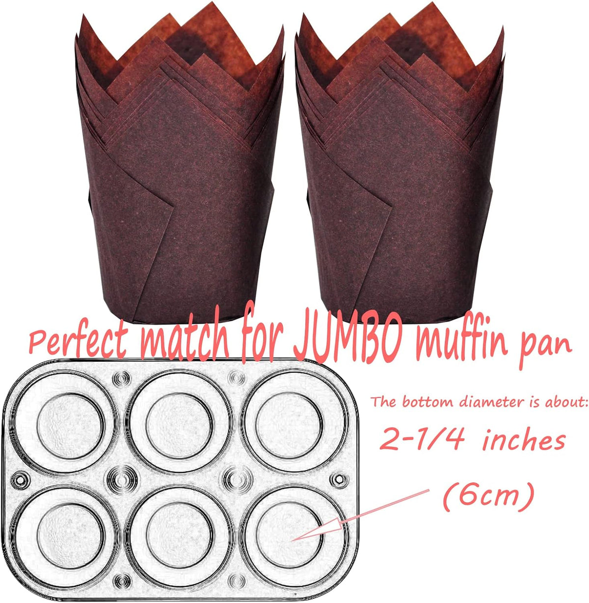 500 pcs Large size Brown Tulip Baking Cups 2-1/4"(Base diameter) x 4"(Wall height) Greaseproof