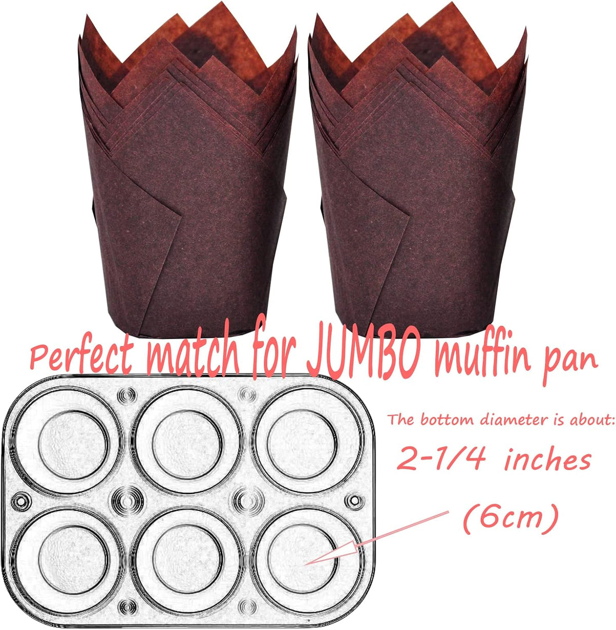 Large size Brown Tulip Baking Cups 2-1/4"(Base diameter) x 4"(Wall height) Greaseproof paper baking