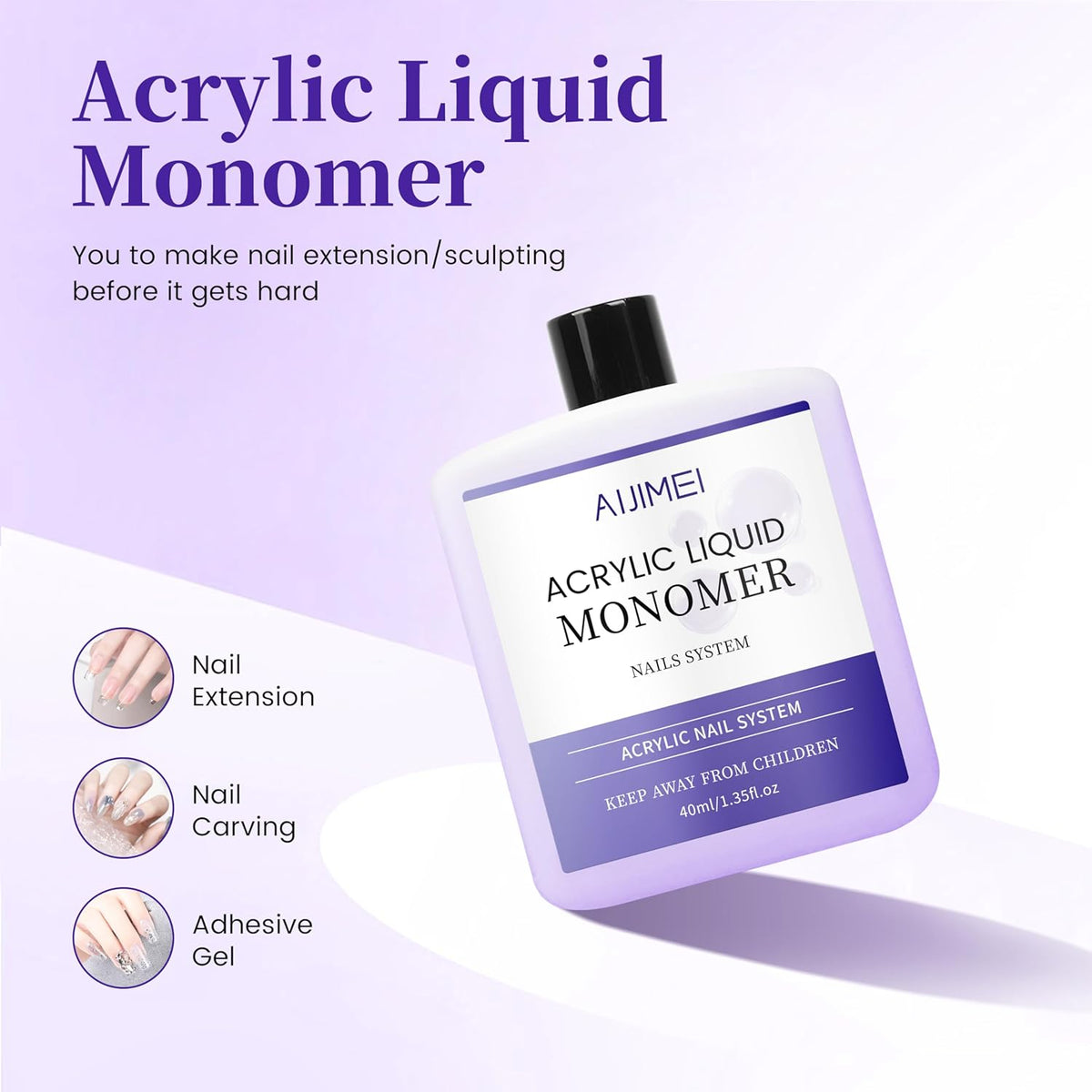 AIJIMEI Acrylic Liquid Monomer for Long Lasting 40ml Acrylic Liquid Professional Nail Art Supplies