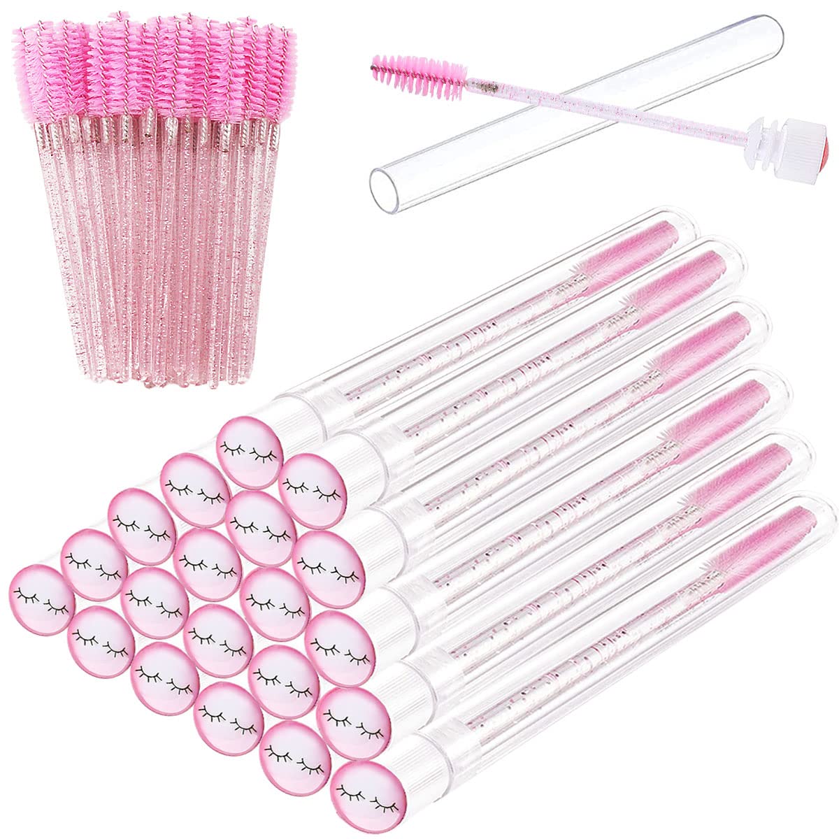 Mascara Wand Brushes Tubes Set-70 Pieces Disposable Eyelash Brushes Replacement with 20 Pieces