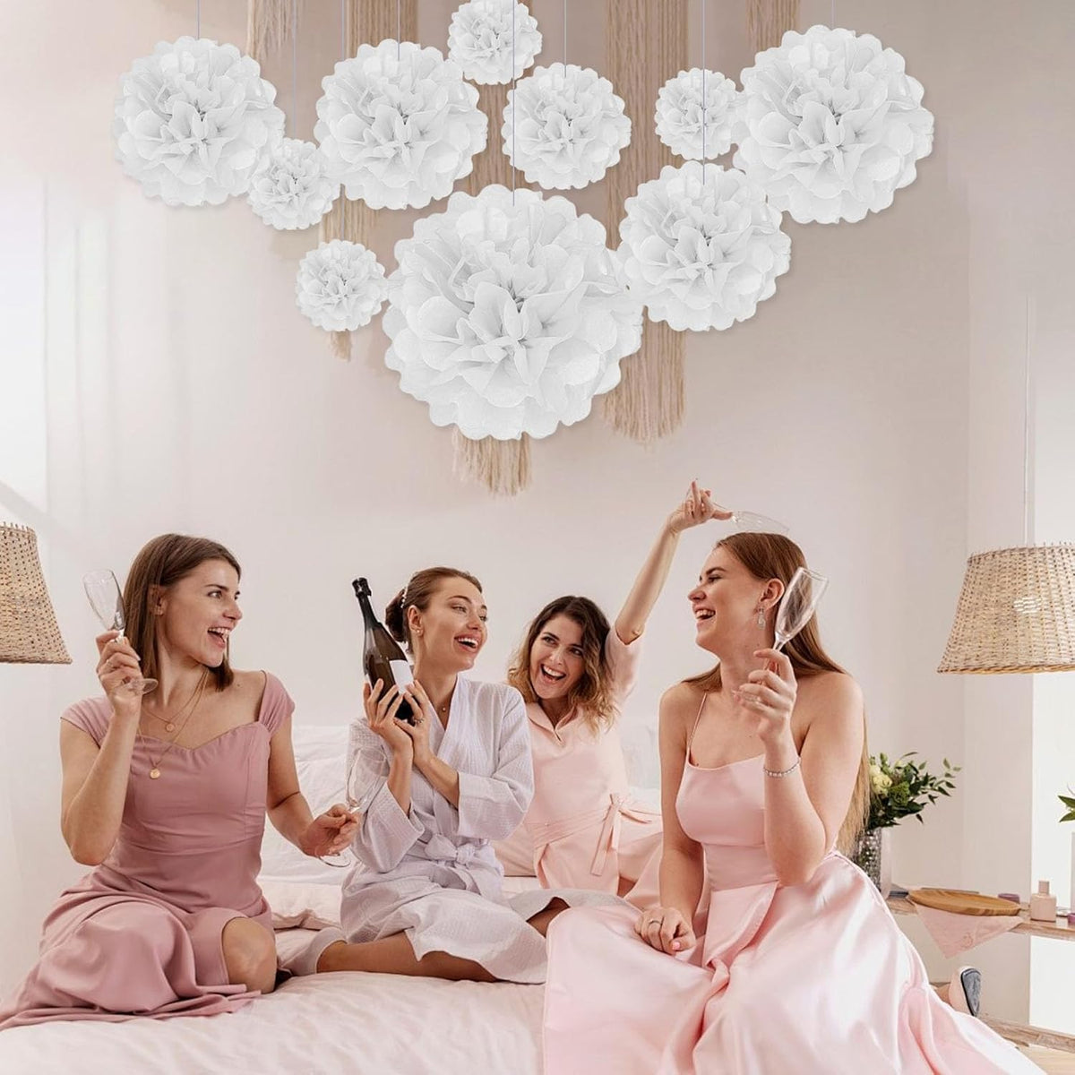 Tissue Paper Pom Poms, White Tissue Paper Flowers, Hanging Flower Balls for Weddings Fiesta Parties