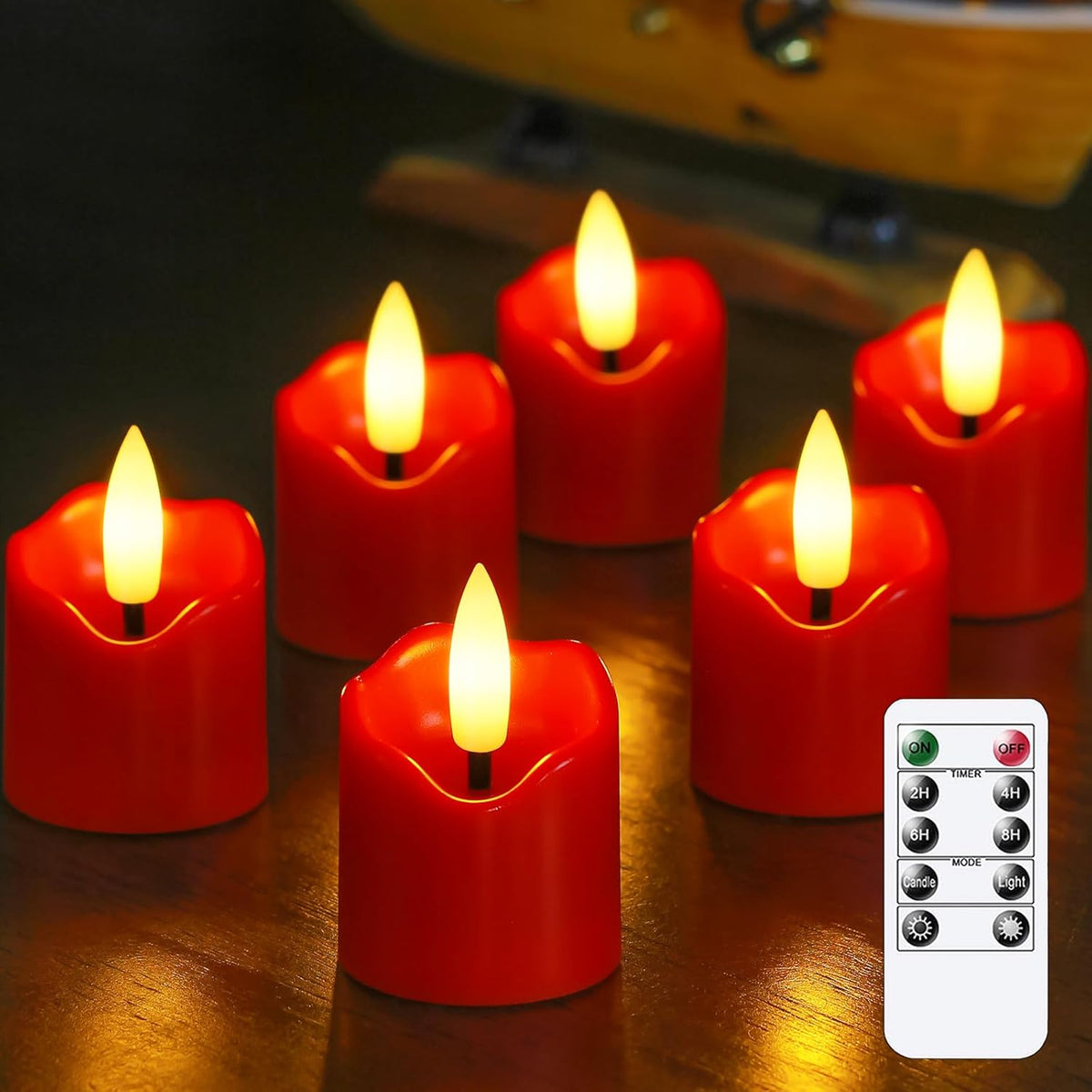 6 Pack Battery Operated Auto Daily Timer Burgundy Plastic LED Flameless Votive Candles, Long