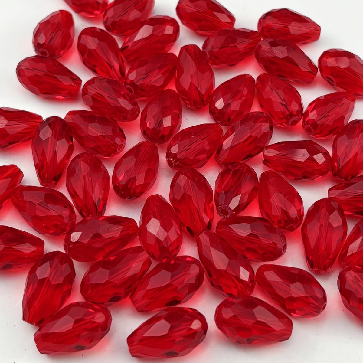 100pcs 8x12mm Teardrop Crystal Glass Beads for Jewelry Making, Faceted Vertical Hole Teardrop Glass