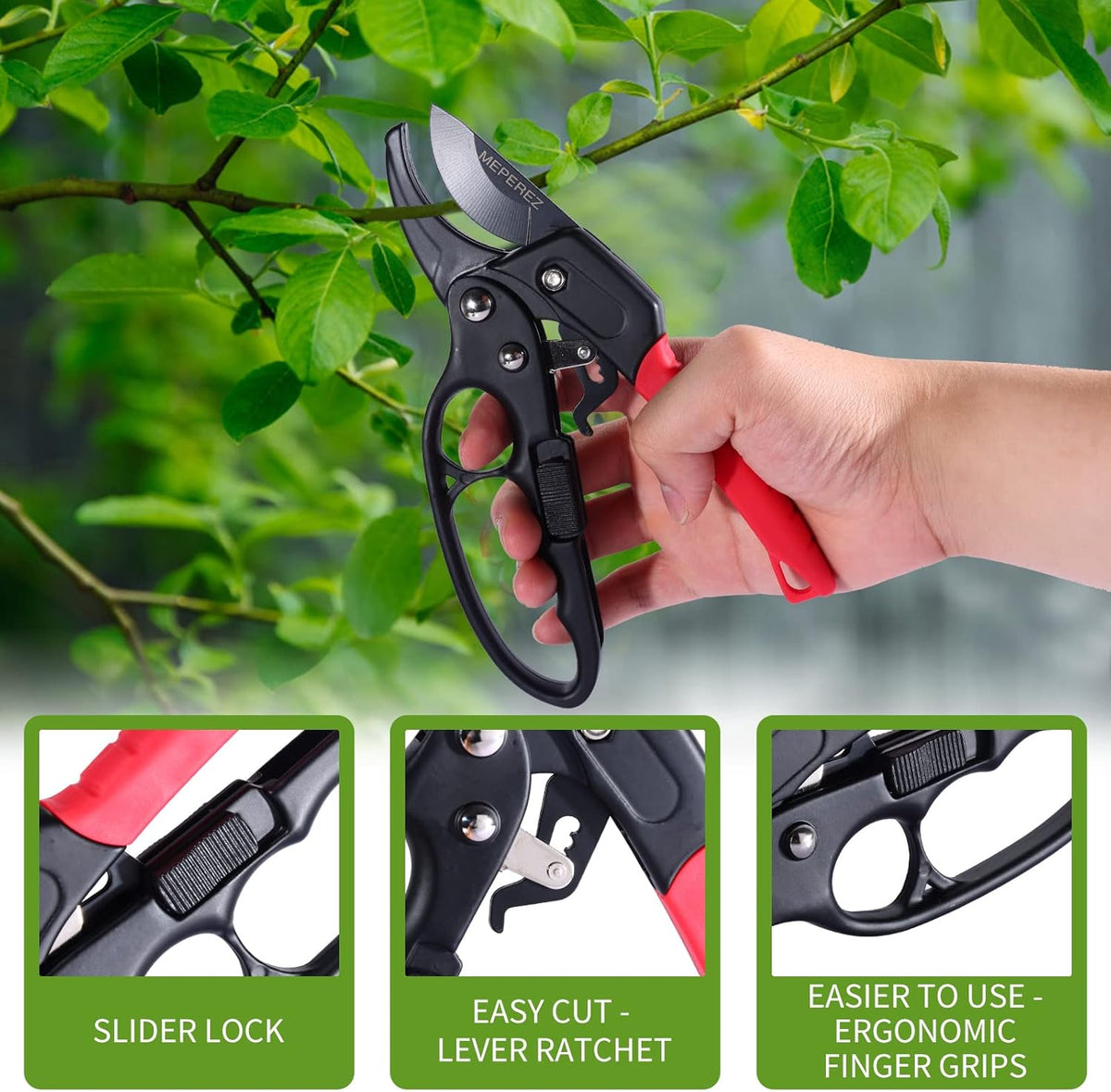 Ultra Sharp Germany Steel Pruning Shears - Cuts 3X Easier, Weak Hand Arthritis Snips