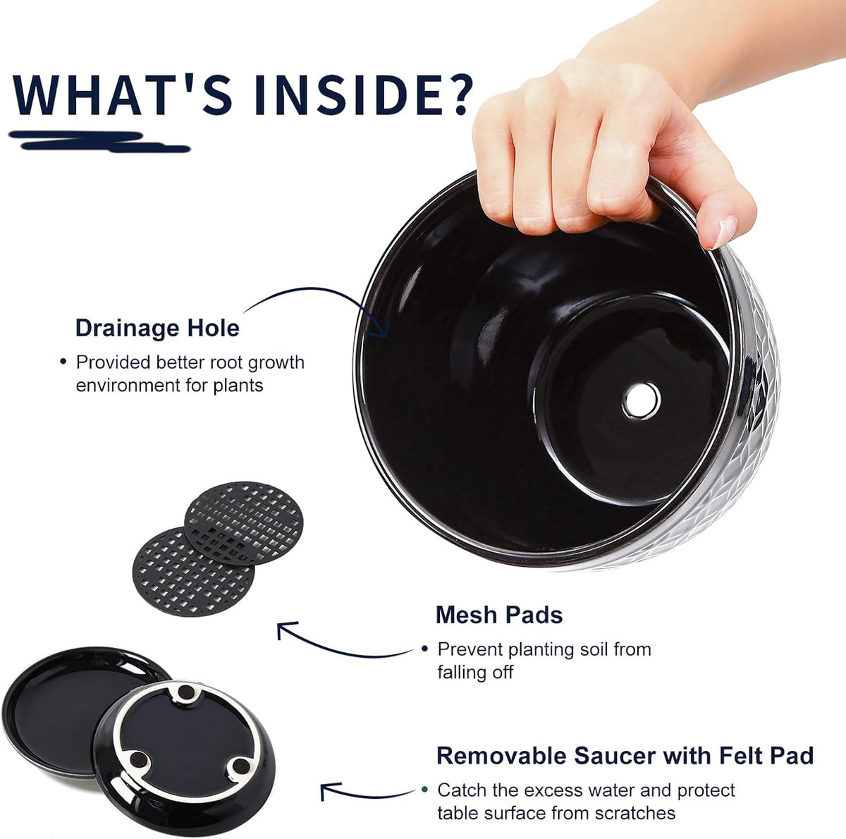 Sureasy Ceramic Indoor Plant Pots - 5.6 Inch Flower Pots for Plants with Drainage Hole and Saucer