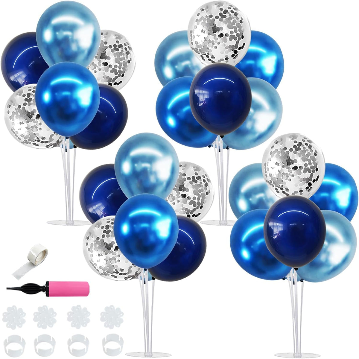 TONIFUL 4 Set Metallic Blue Silver Balloon Stand Centerpiece Table Decorations for Men's