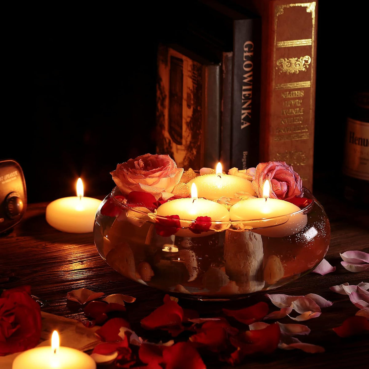 24 Pack Floating Candles, 3” White Unscented Dripless Wax Burning Candles, for Weddings, Party