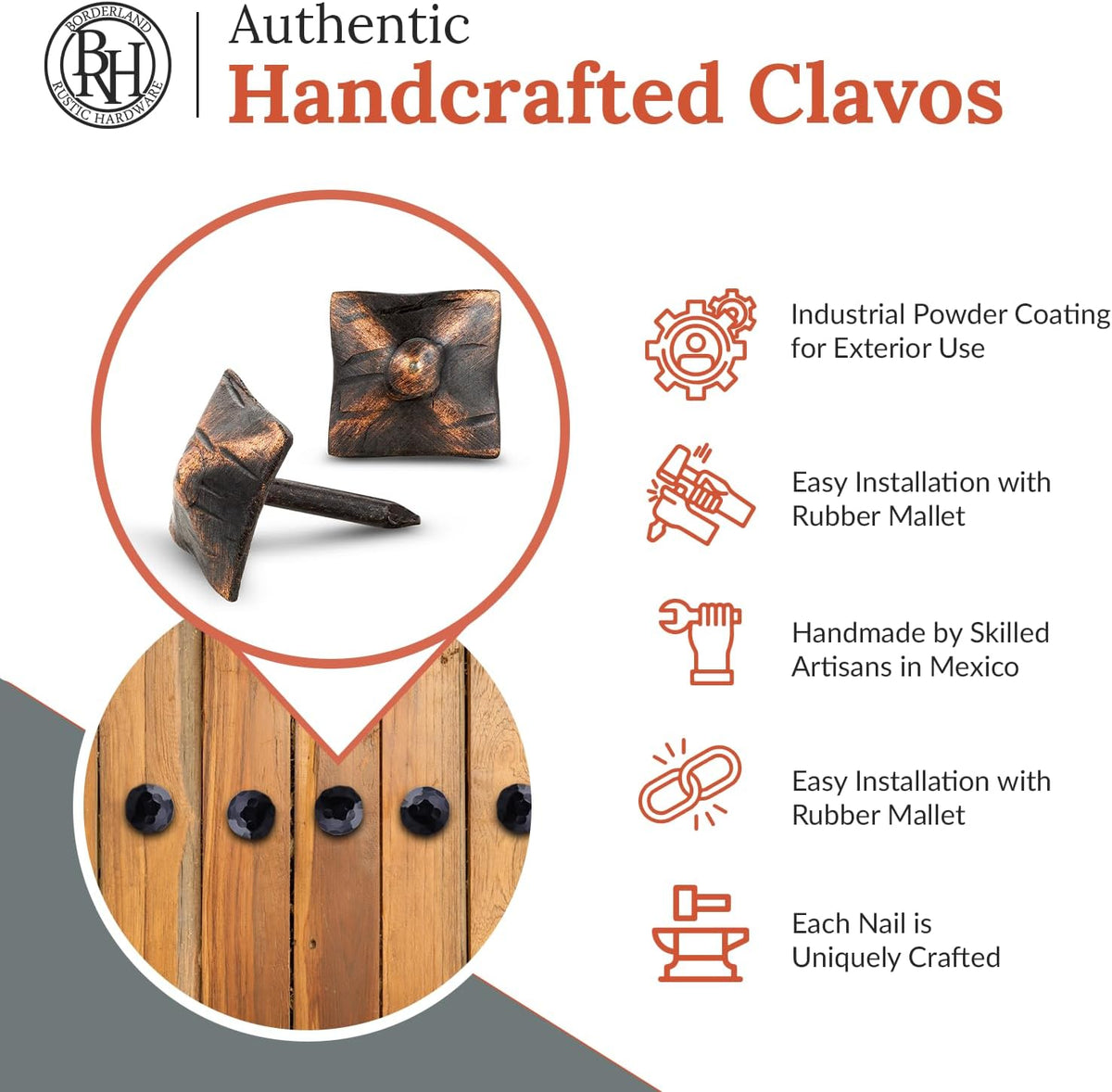 50 Pack 0.75" Square Head Iron Clavos Decorative Nails – Oil Rubbed Bronze – Handmade Rustic Square