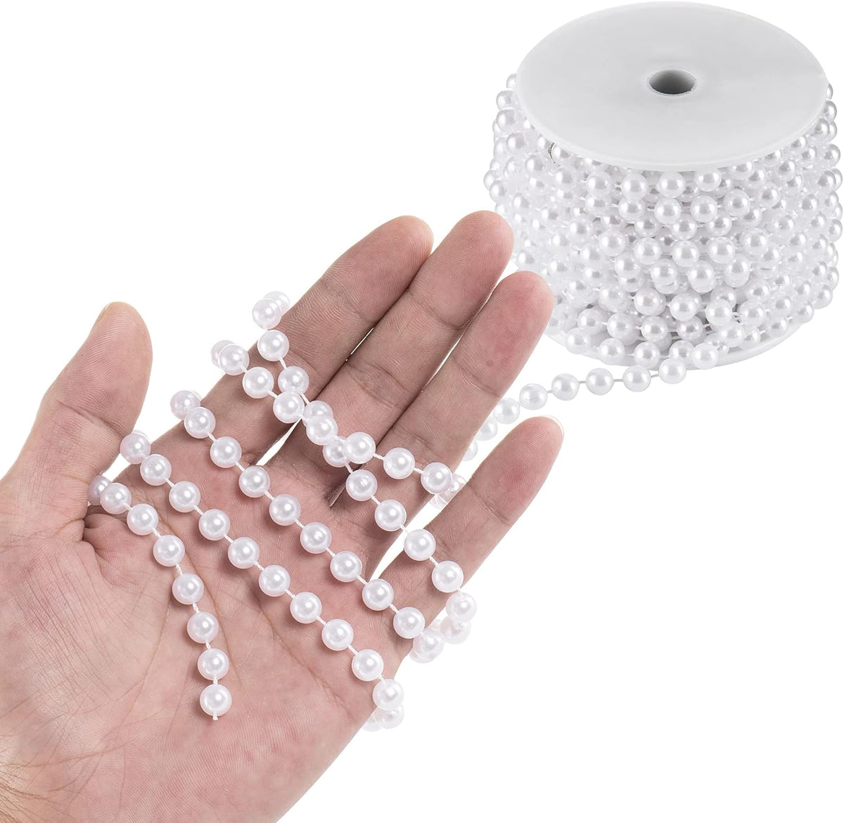 Craft String Pearls 8MM Pearl Bead, 33 Feet White Faux Pearl Garland Spool Roll Strand Wedding