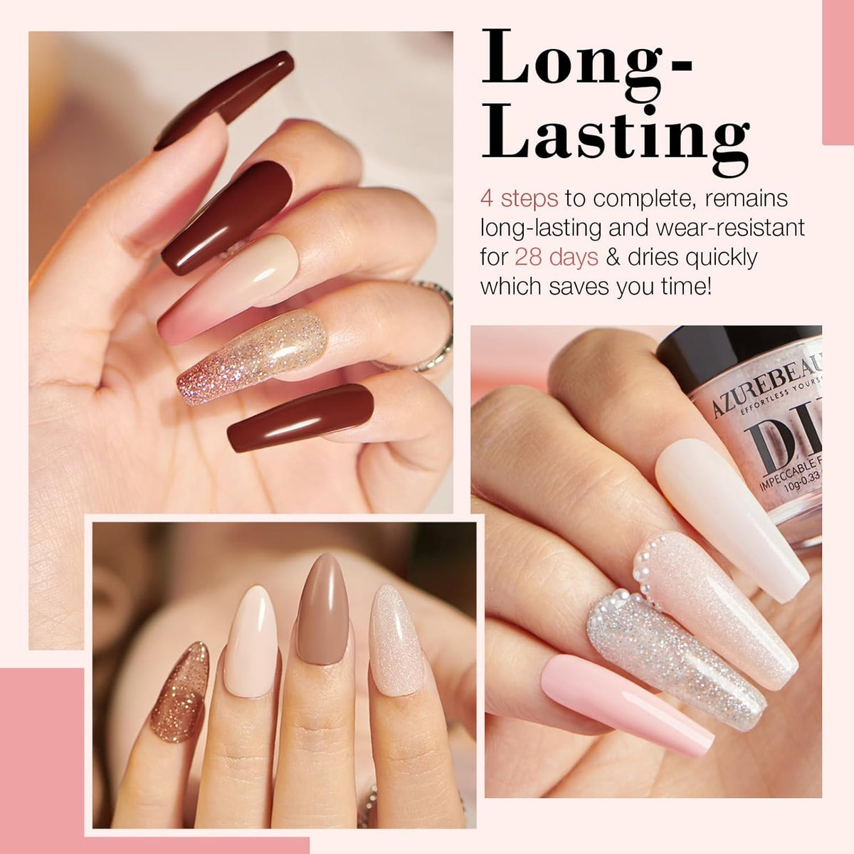AZUREBEAUTY 31 Pcs Dip Powder Nail Kit 20 Colors Glitter Nude Brown Pink White Gray Dip Powder