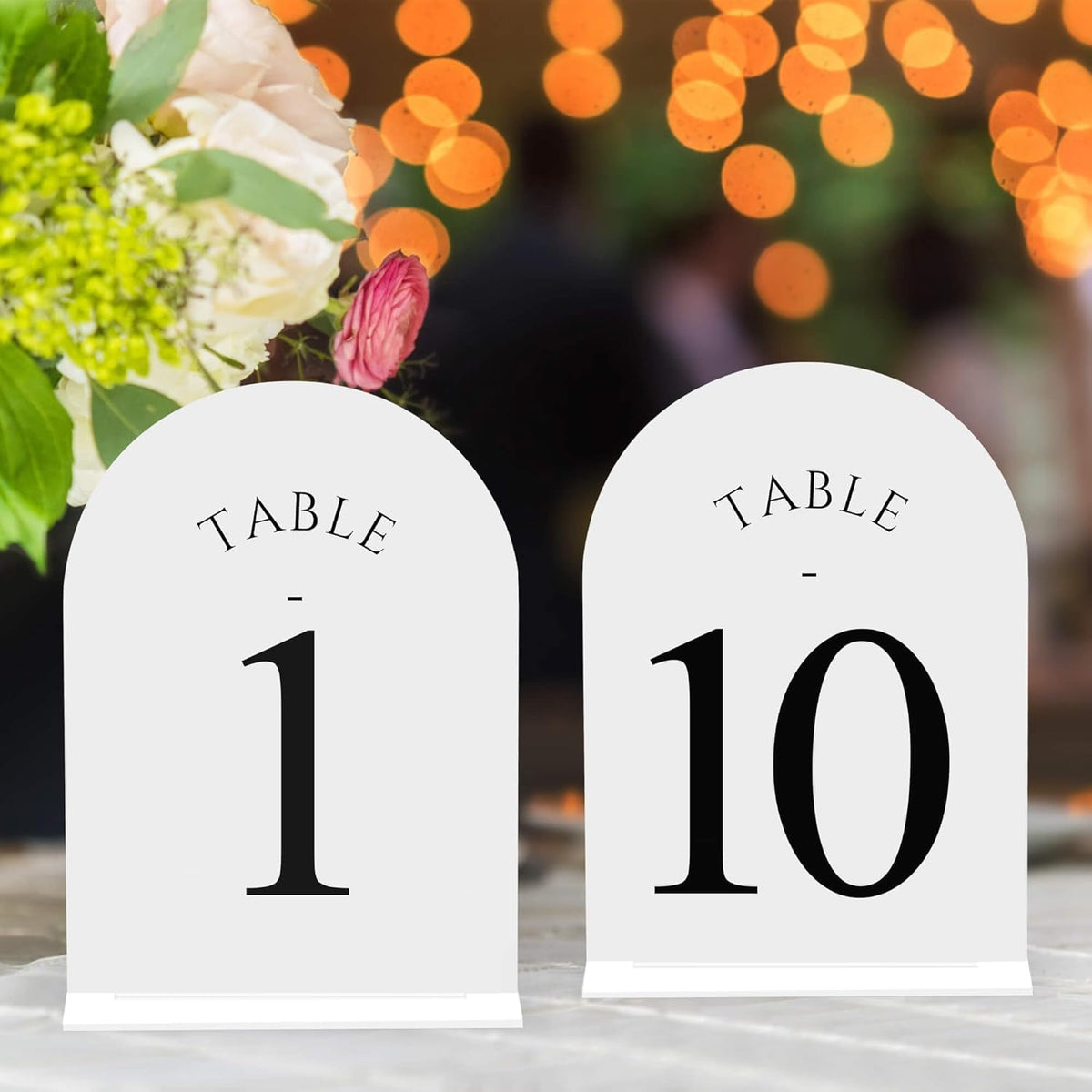 JOYIT Arch Wedding Table Numbers 1-10 with Stands – Double-Sided Printed 5" X 7" Acrylic Signs with