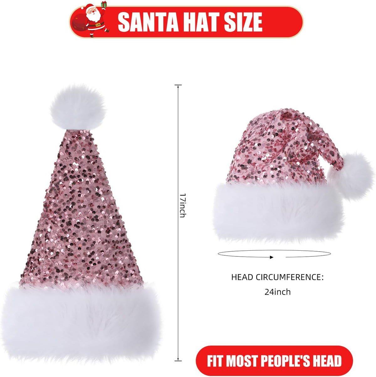Personalized Sequin Santa Hat for Adults, Red Glitter Christmas Party Hat, Xmas Halloween New Year