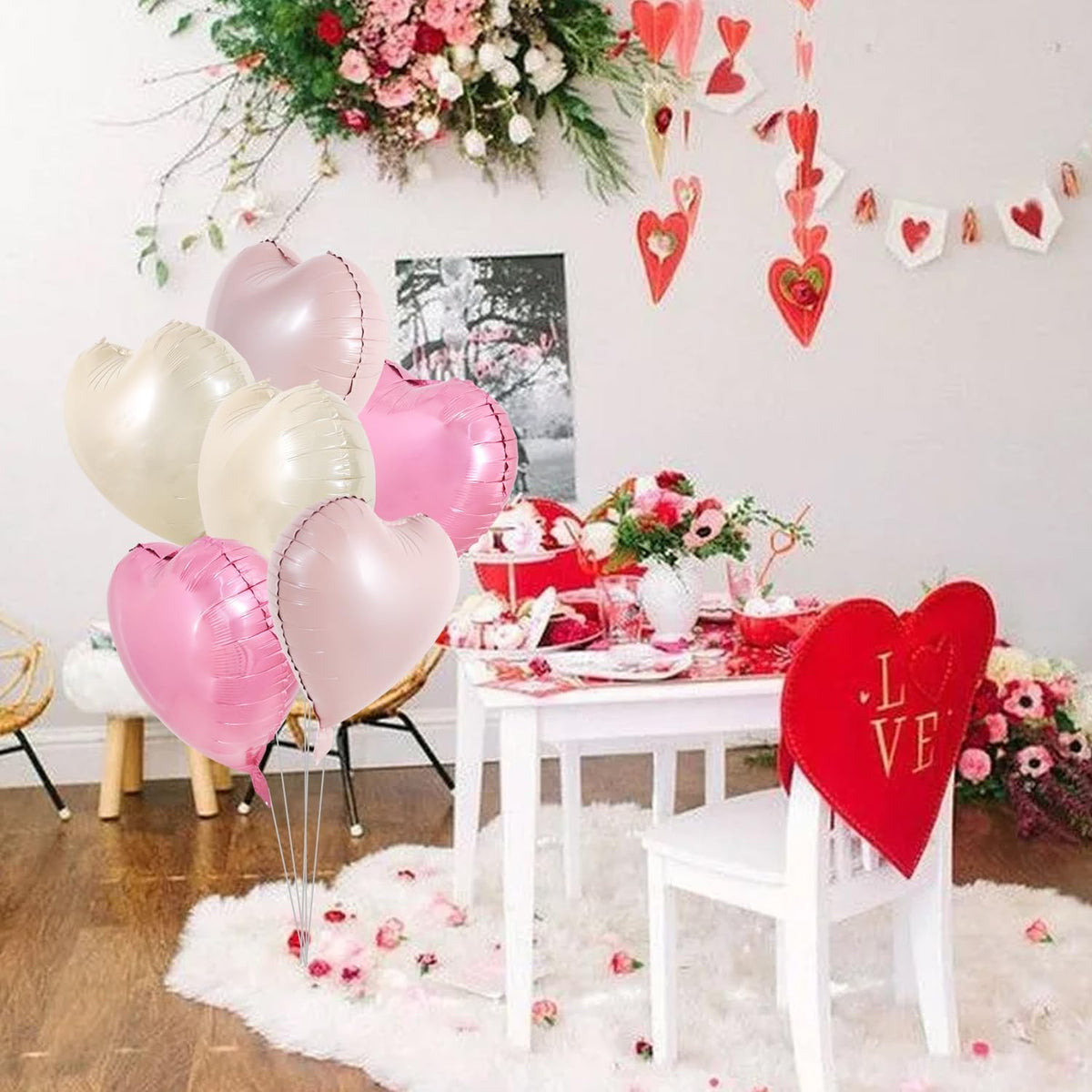 TONIFUL 30Pcs 18 Inch Heart Balloons Pastel Pink Cream White Pink Valentine’s Day Heart Shape Foil
