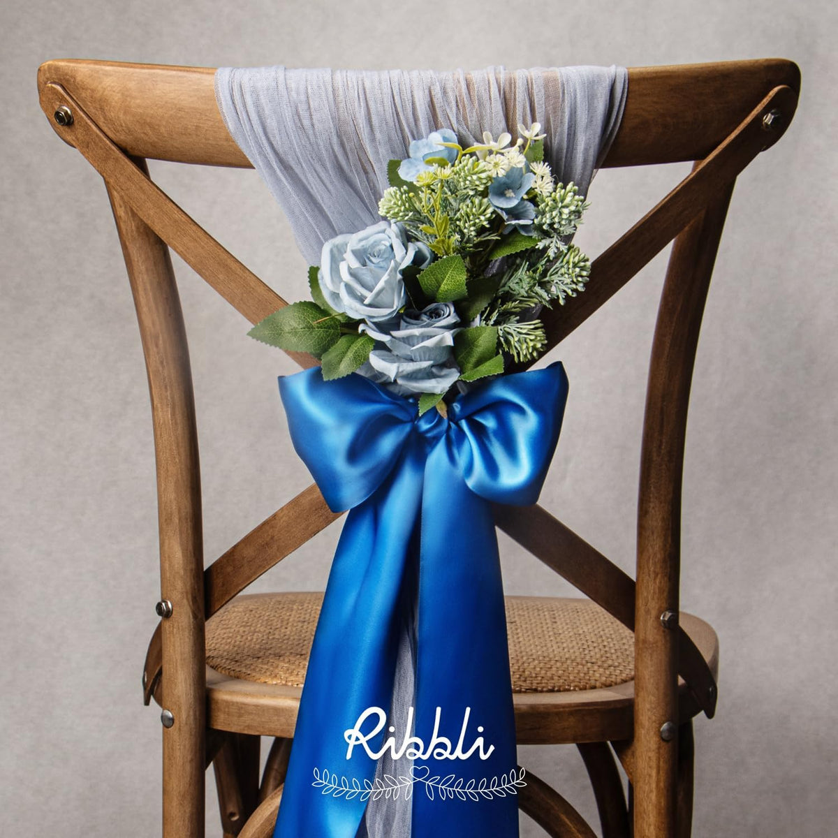 Ribbli Royal Blue Satin Ribbon 4 Inch Wide Blue Ribbon for Wedding Chair Sash Grand Opening