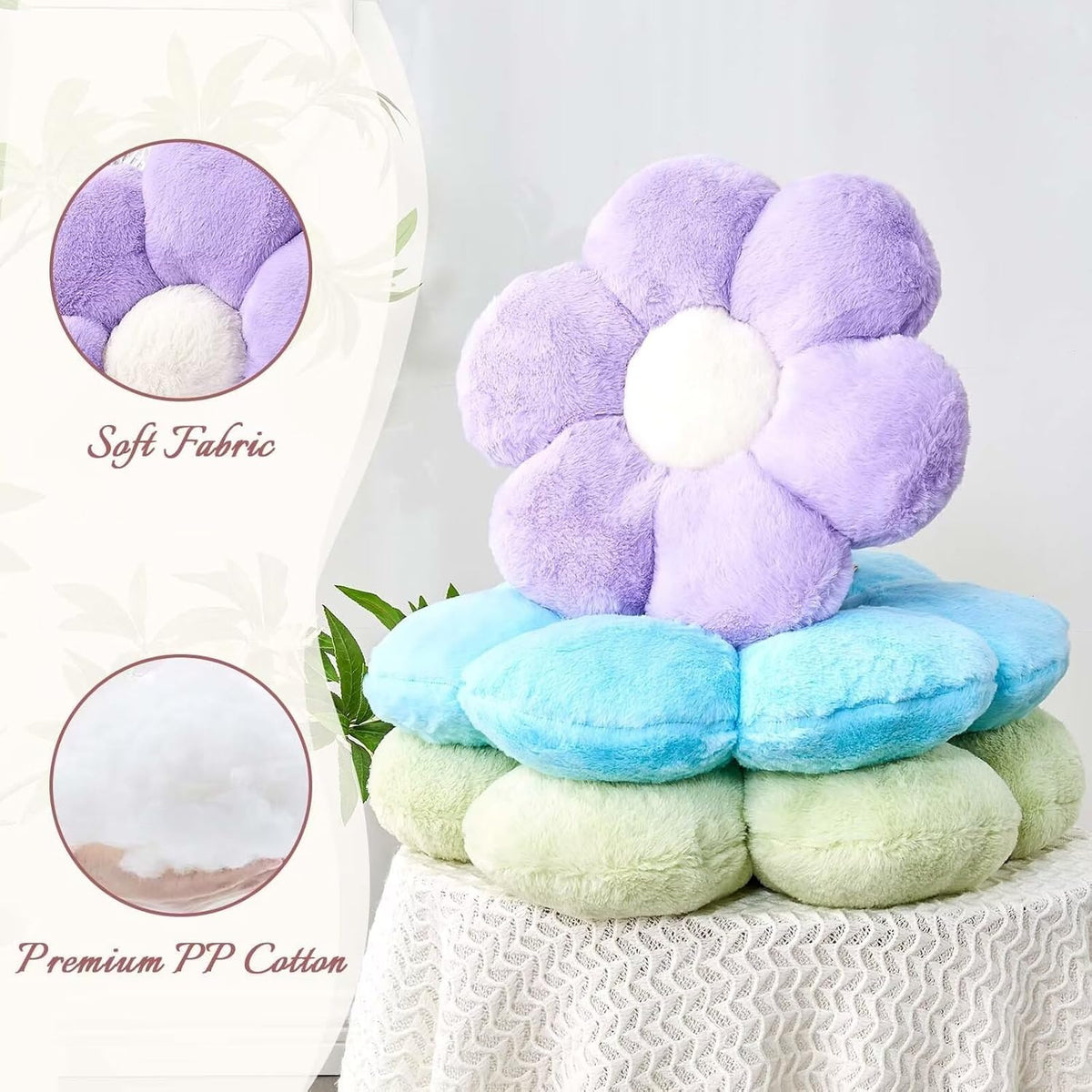 Lavender Flower Pillow, Cute Decorative Shaped Throw Pillow With Faux Rabbit Fur, 14.9" Soft Plush
