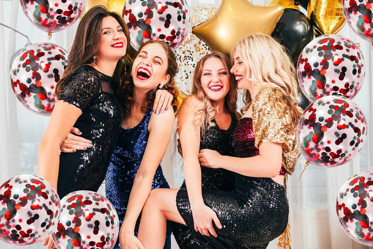 50pcs Black and Red Foil Confetti Balloons,12 inch Latex Balloon with Black Red Confetti Inside for
