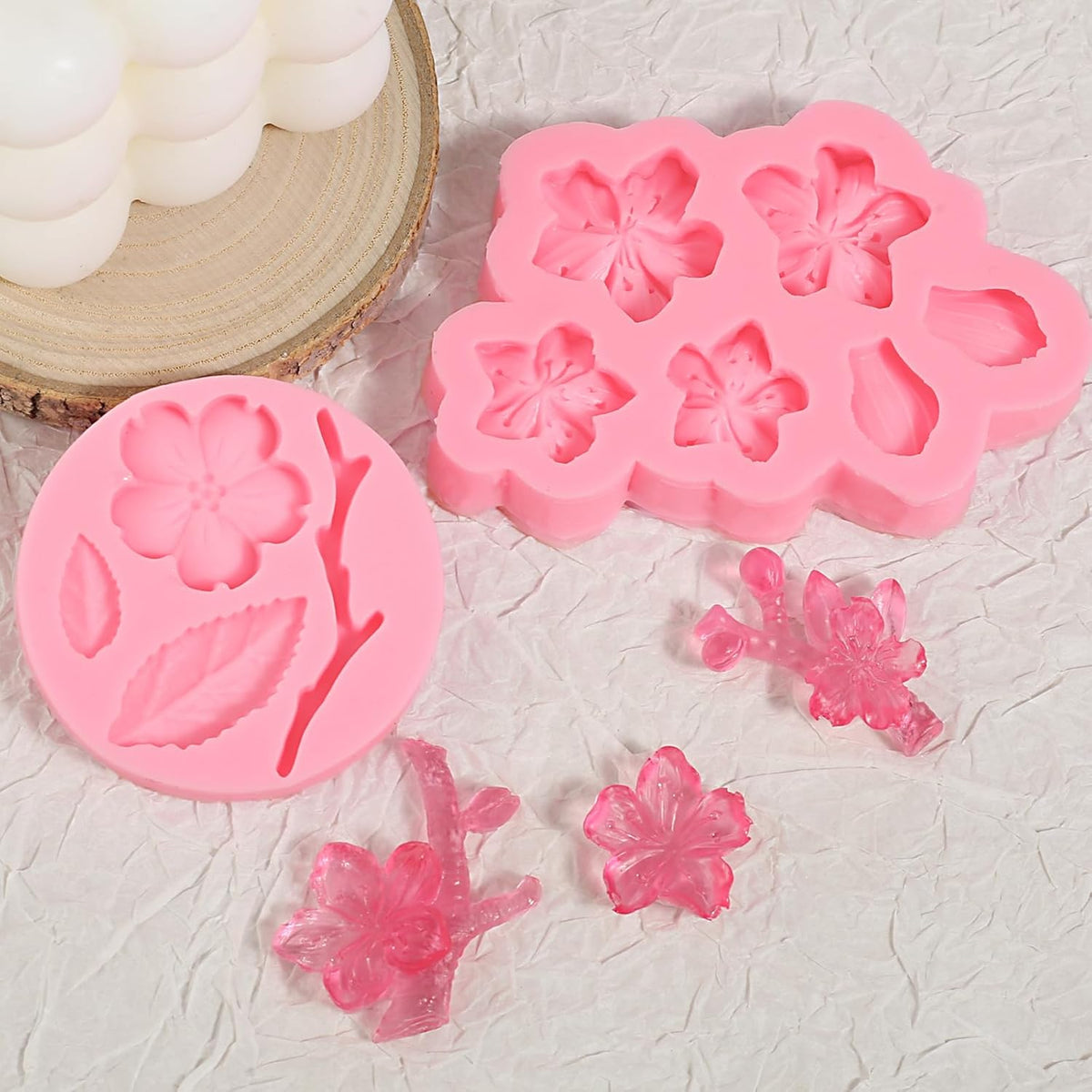 4 Pcs Plum Blossom Fondant Molds, Flower Chocolate Silicone Mold, for Wedding Cake Decoration