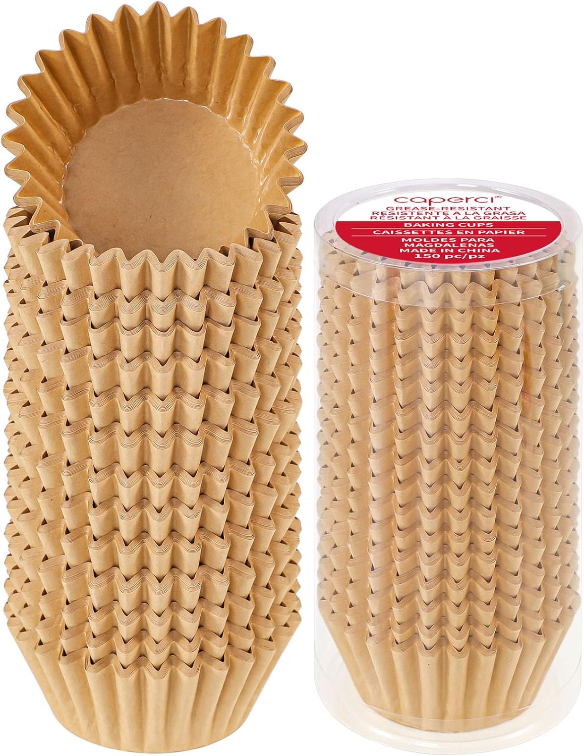 Caperci Heavy Duty Standard Natural Cupcake Liners 150 Counts - Grease-Resistant Paper Muffin