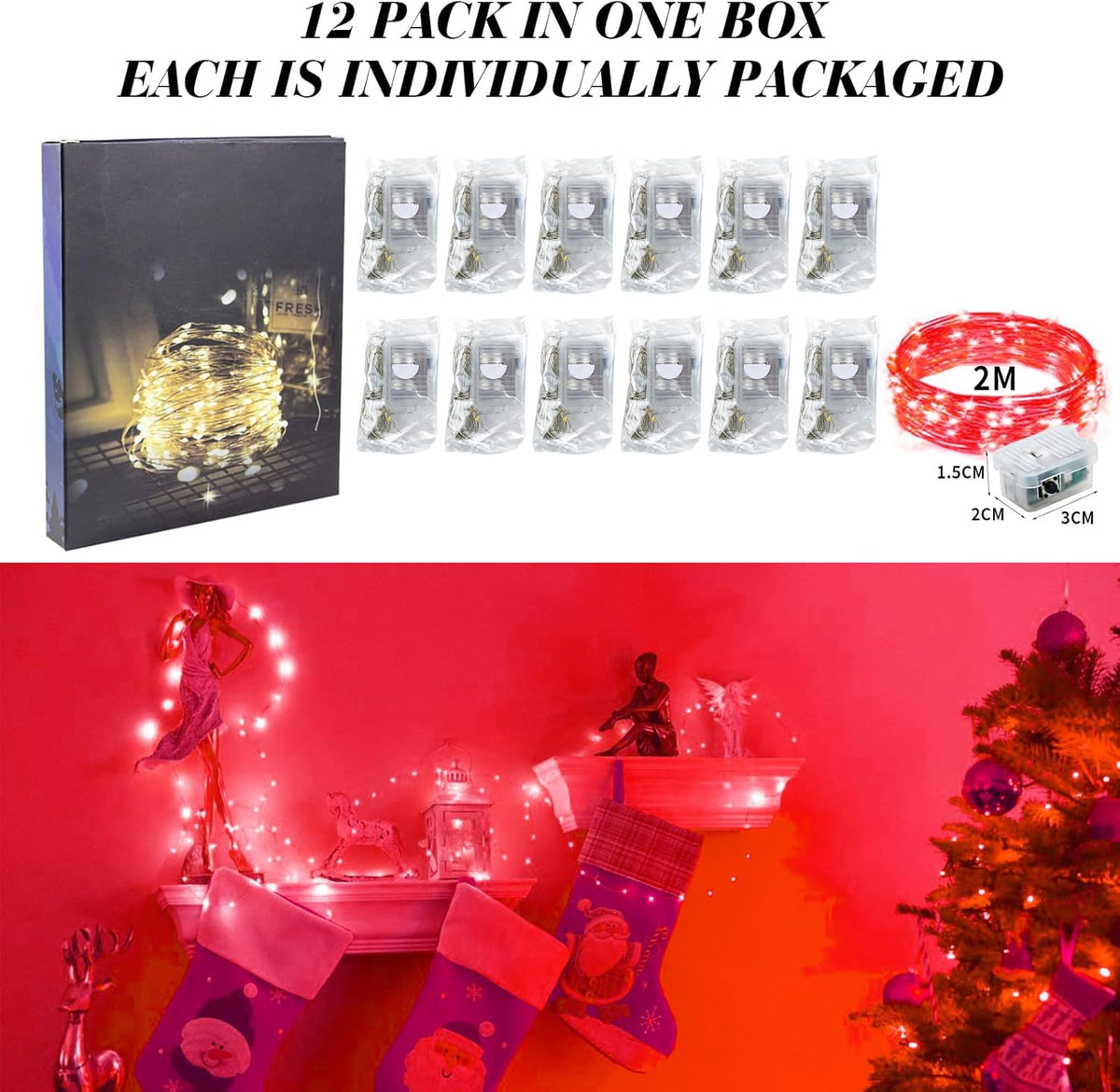 ZGWJ 12 Pack Fairy Lights Battery Operated, 7ft 20 Mini LED Fairy String Lights Silver Wire 3 Modes