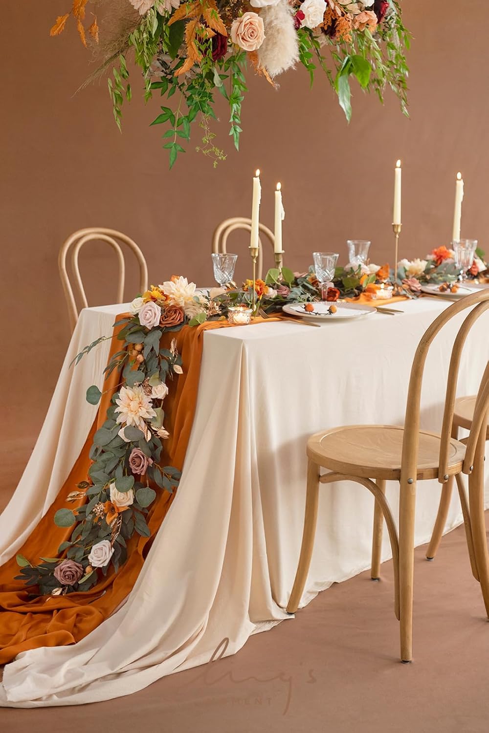 Ling's Moment Fall Flower Garland - 6FT Eucalyptus & Rose - Sweetheart Table Decor for Wedding