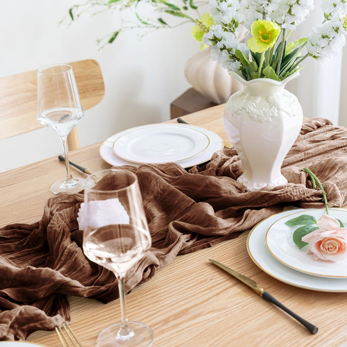 Asee'm Cheesecloth Table Runner 120 Inches Long Brown Boho Gauze Cheese Cloth Runner 10FT Rustic