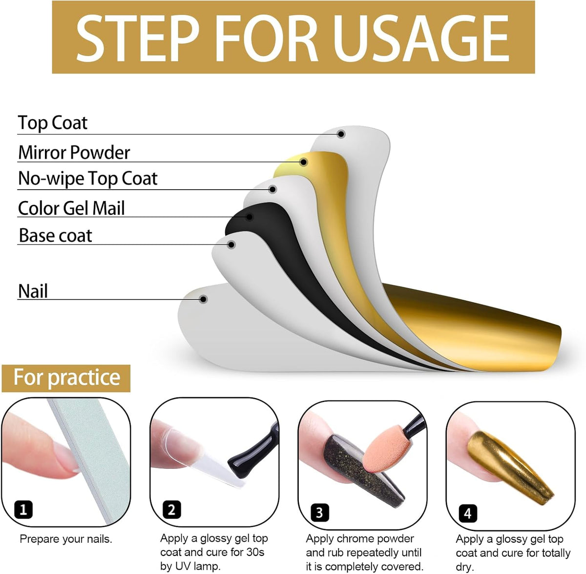 Artdone Chrome Nail Powder, Gold Iridescent Aurora Powder Metallic Mirror Effect Pigment