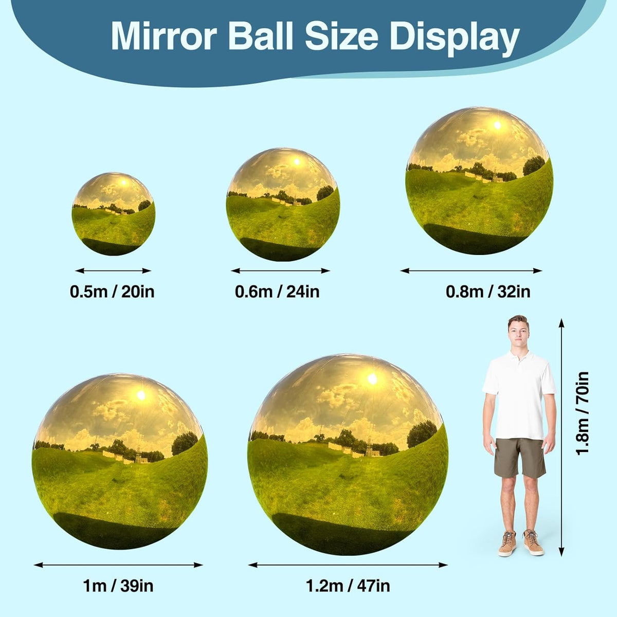 3PCS Glod Inflatable Mirror Ball, Big Shinny Balls Reusable Large PVC Disco Ball Balloon for Large