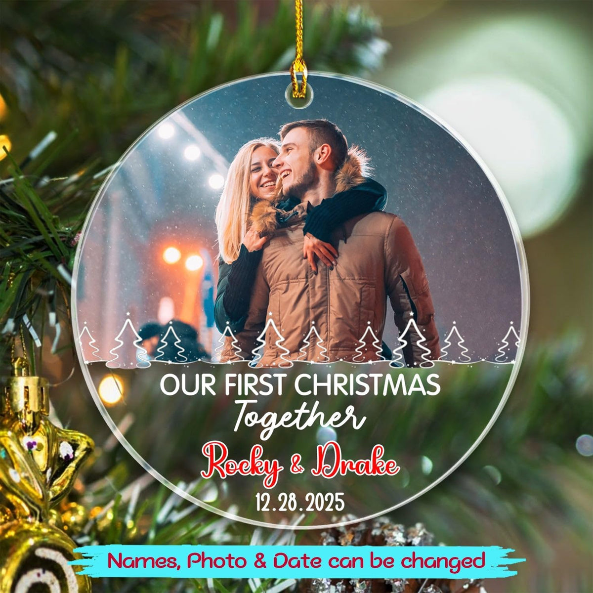 Personalized Our First Christmas Together Ornament 2025, Upload Photo Mr & Mrs Together Ornament