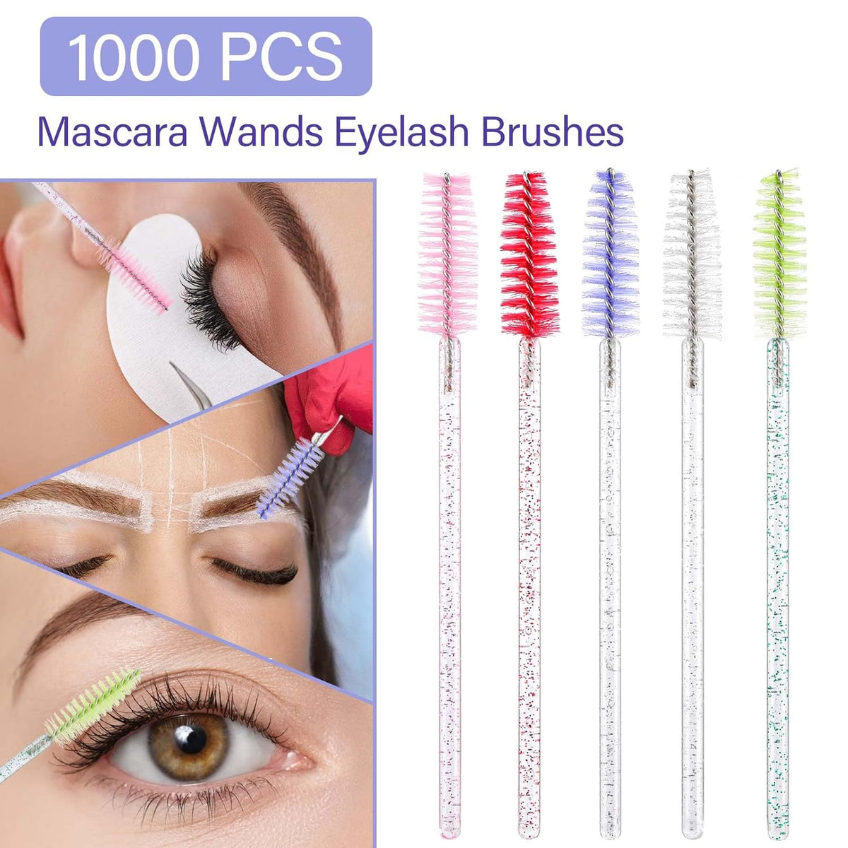 1000 Disposable Mascara Wands Eyelash Brushes Spoolies for Eyebrow Eye Lash Extension Crystal