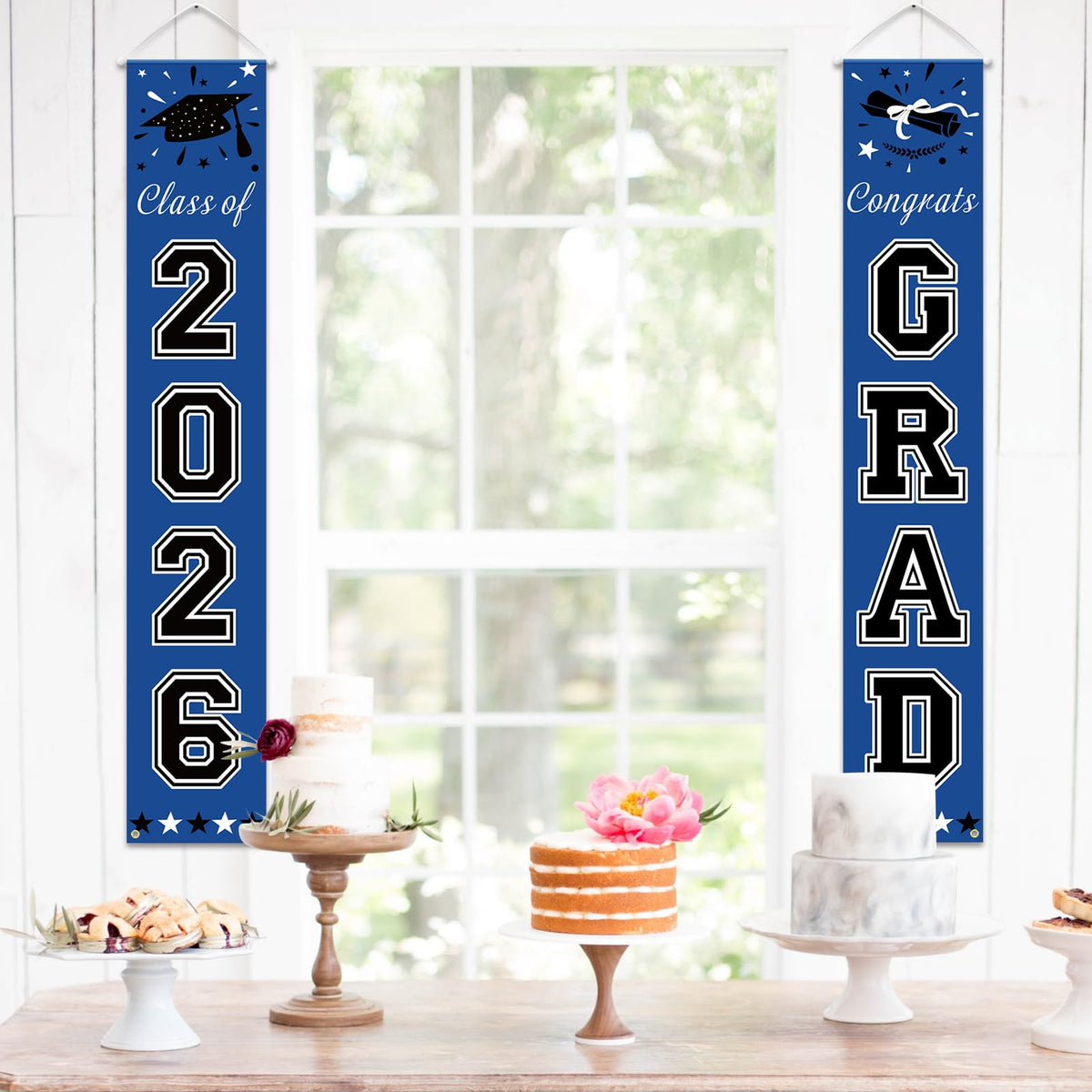 DAZONGE 2026 Graduation Decorations Blue, Congrats Grad Porch Banner for Any Schools or Grades 2026