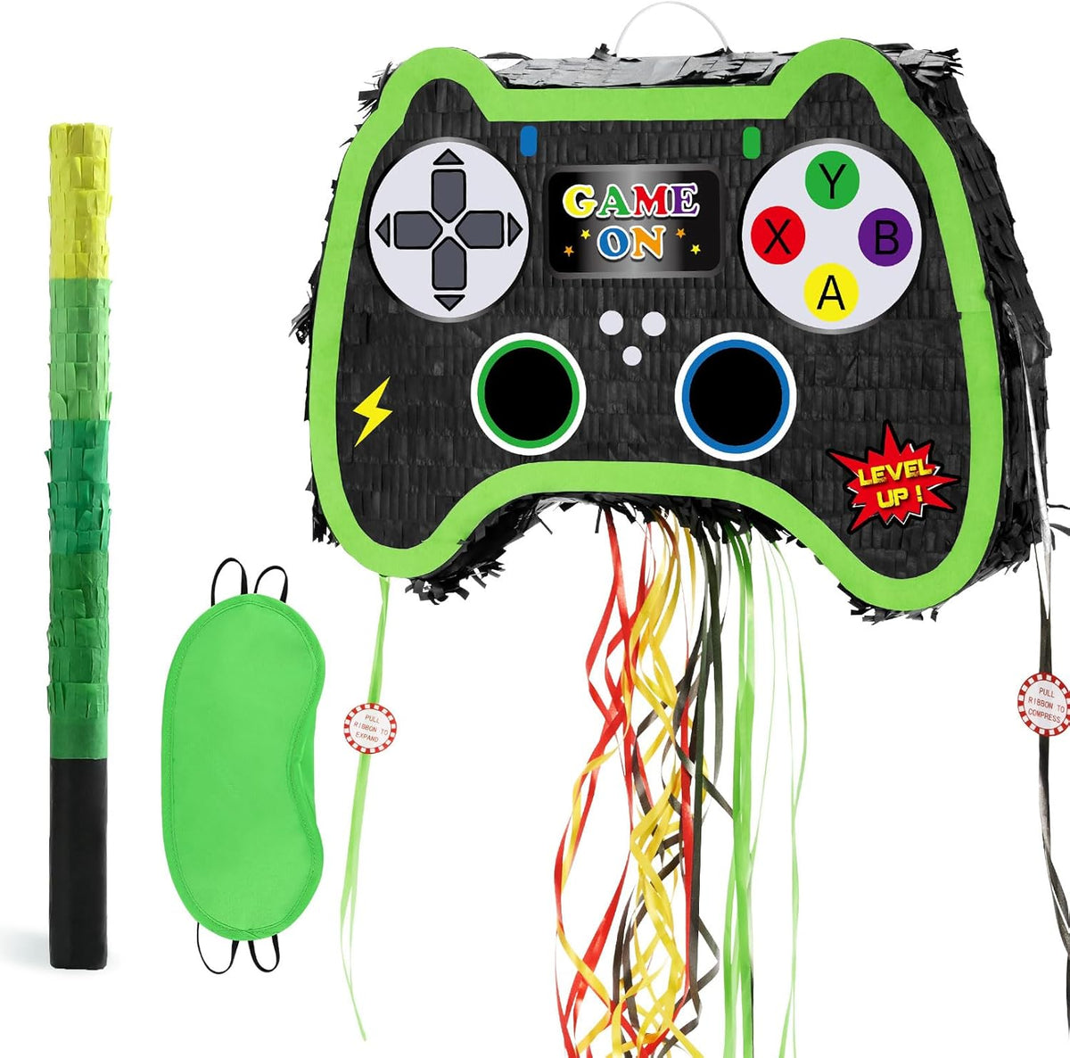 WERNNSAI Foldable Video Game Piñata - Pull String Gaming Birthday Party Supplies Extendable Piñata