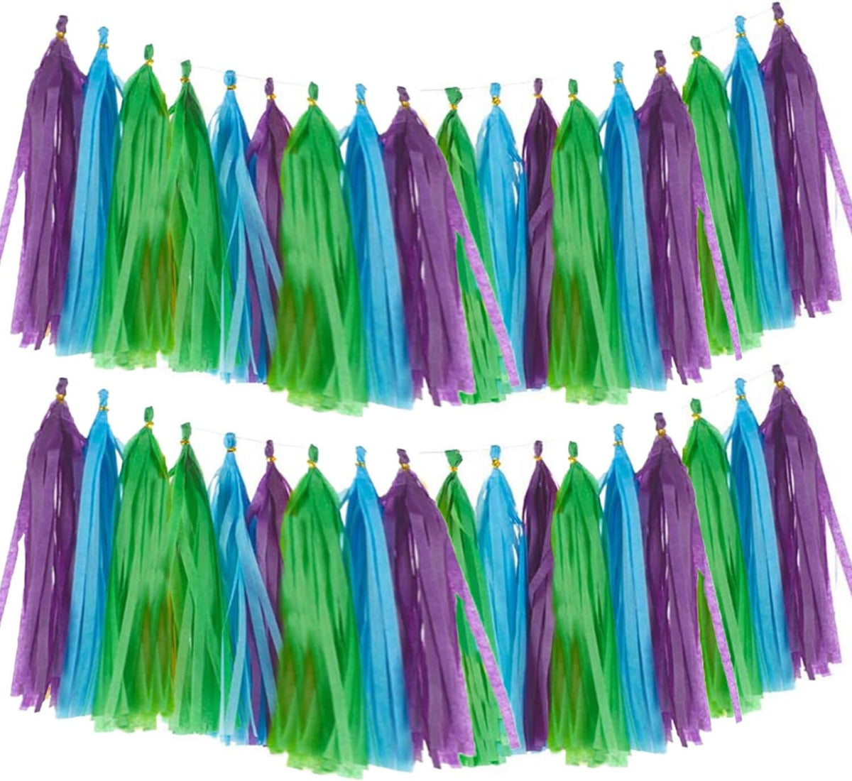 Blue Green and Purple Birthday Decorations,Paper Tissue Tassel Garland Banner for Party