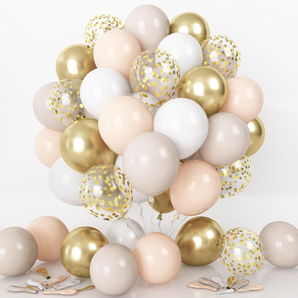 Beige White Gold Balloons, 60Pcs Beige White Sand Metallic Gold Confetti Balloons for Girls