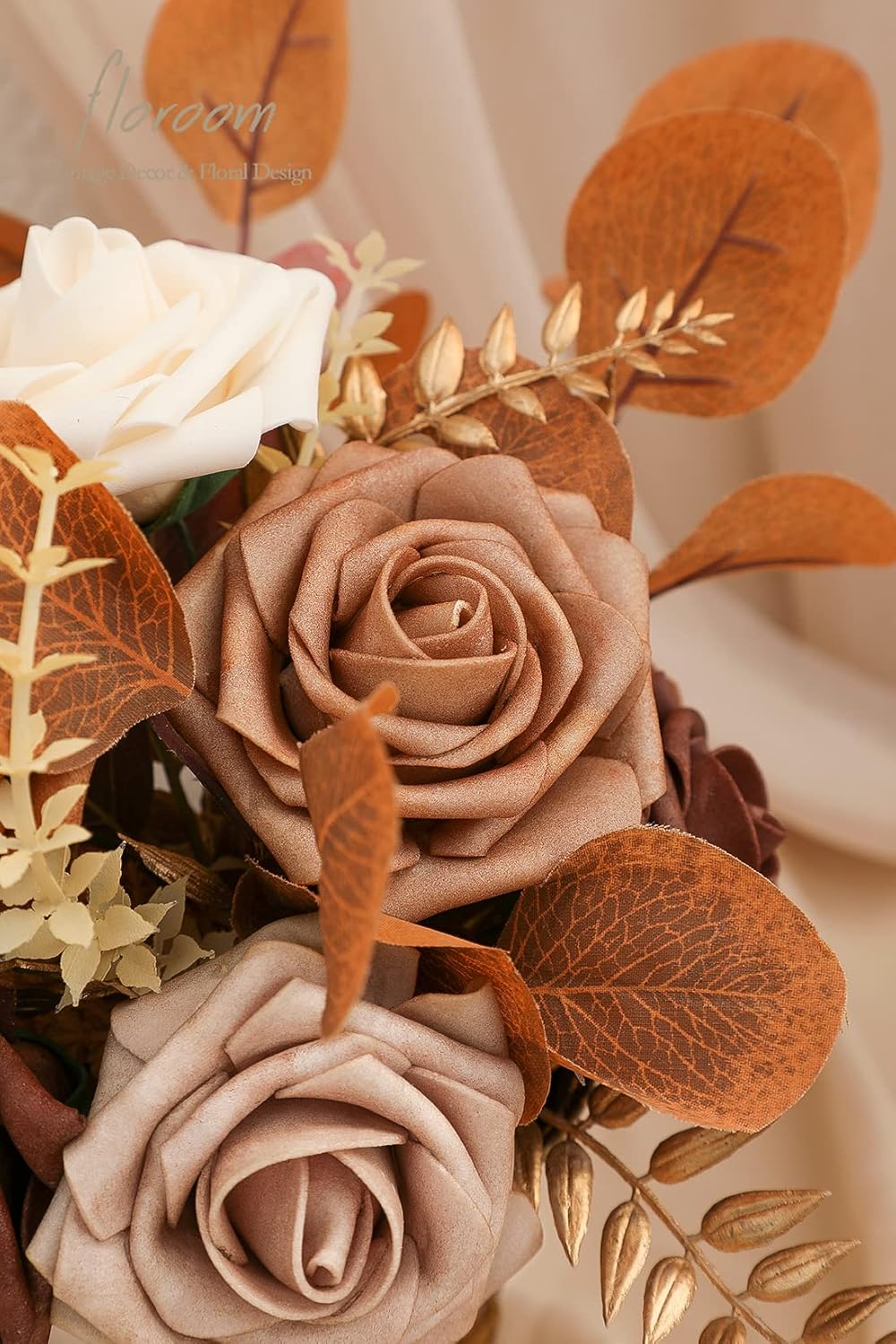 Floroom Artificial Flowers 25pcs Real Looking Earth Tones Ombre Colors Foam Fake Roses with Stems