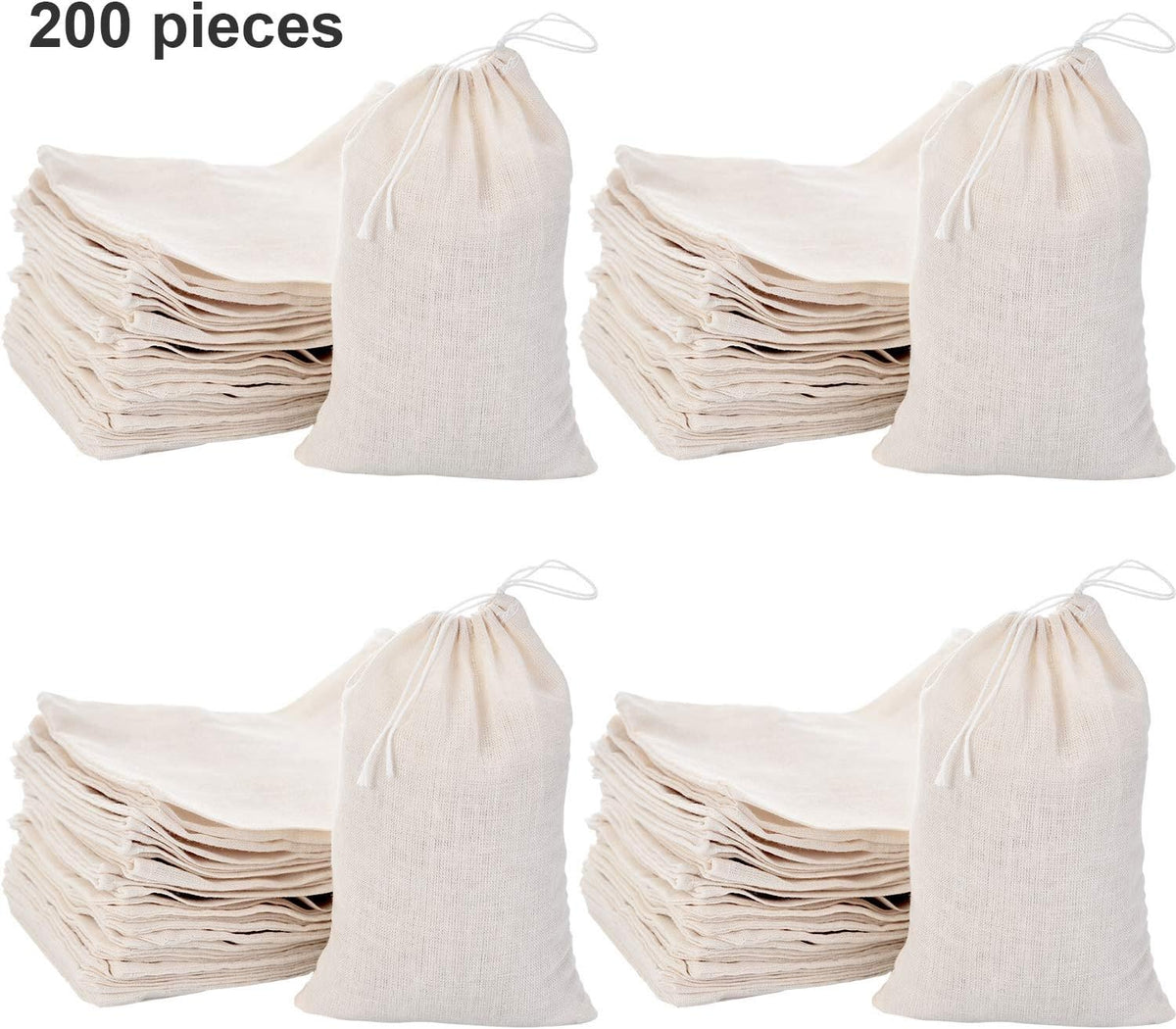 Tatuo 200 Pack Muslin Bags Burlap Drawstring sachet Bags Multipurpose Canvas Linen Pouch for Tea