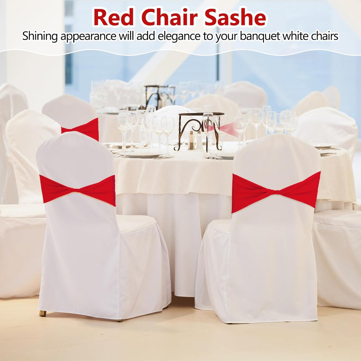 Kinlop 50 Pcs Spandex Chair Sashes Bows Chair Bands Slider Sashes for Covers Elastic Bands Ties