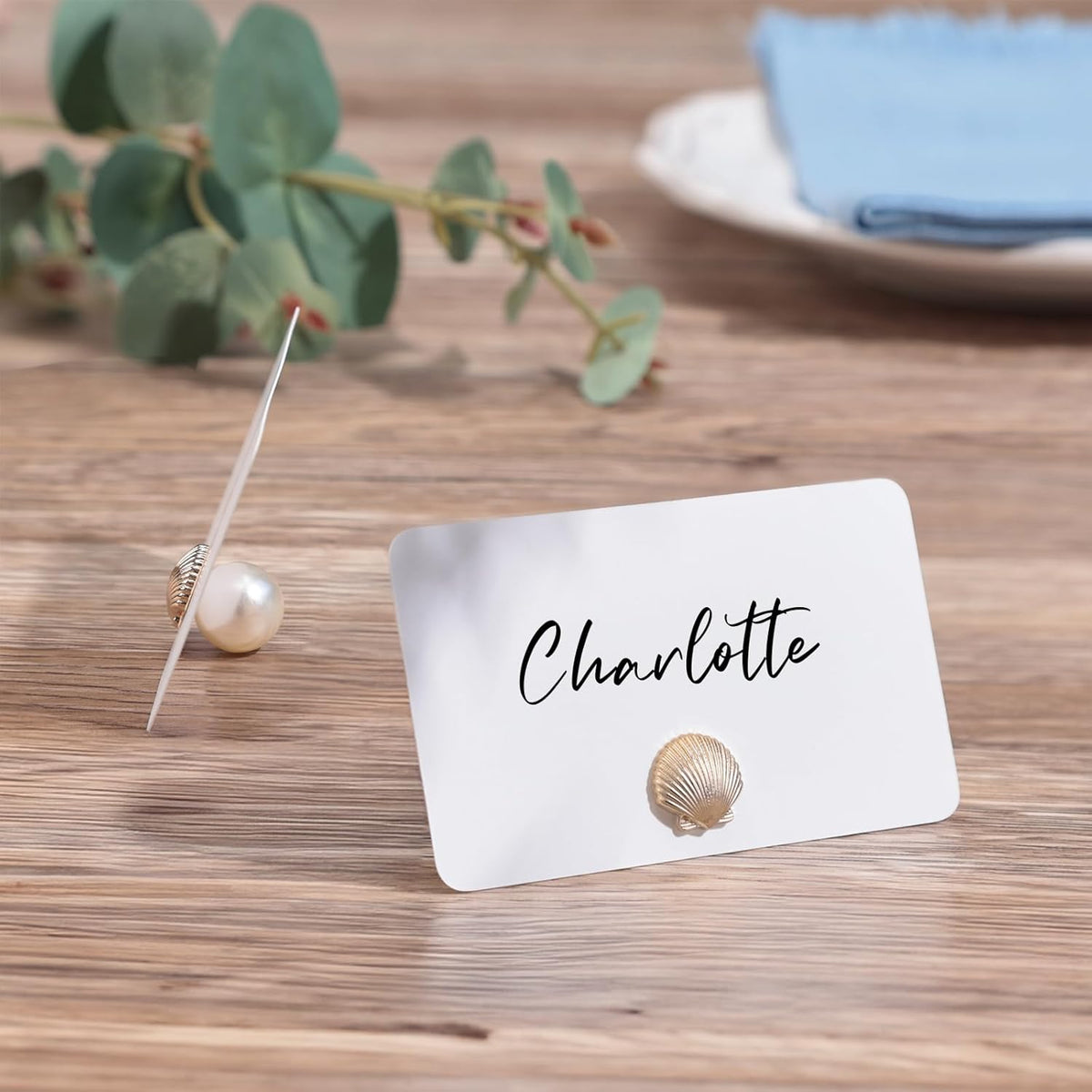 UNIQOOO 24Pcs Decorative Gold Shell Place Card Holders Bulk, Scallop Name Card Stands Set, for