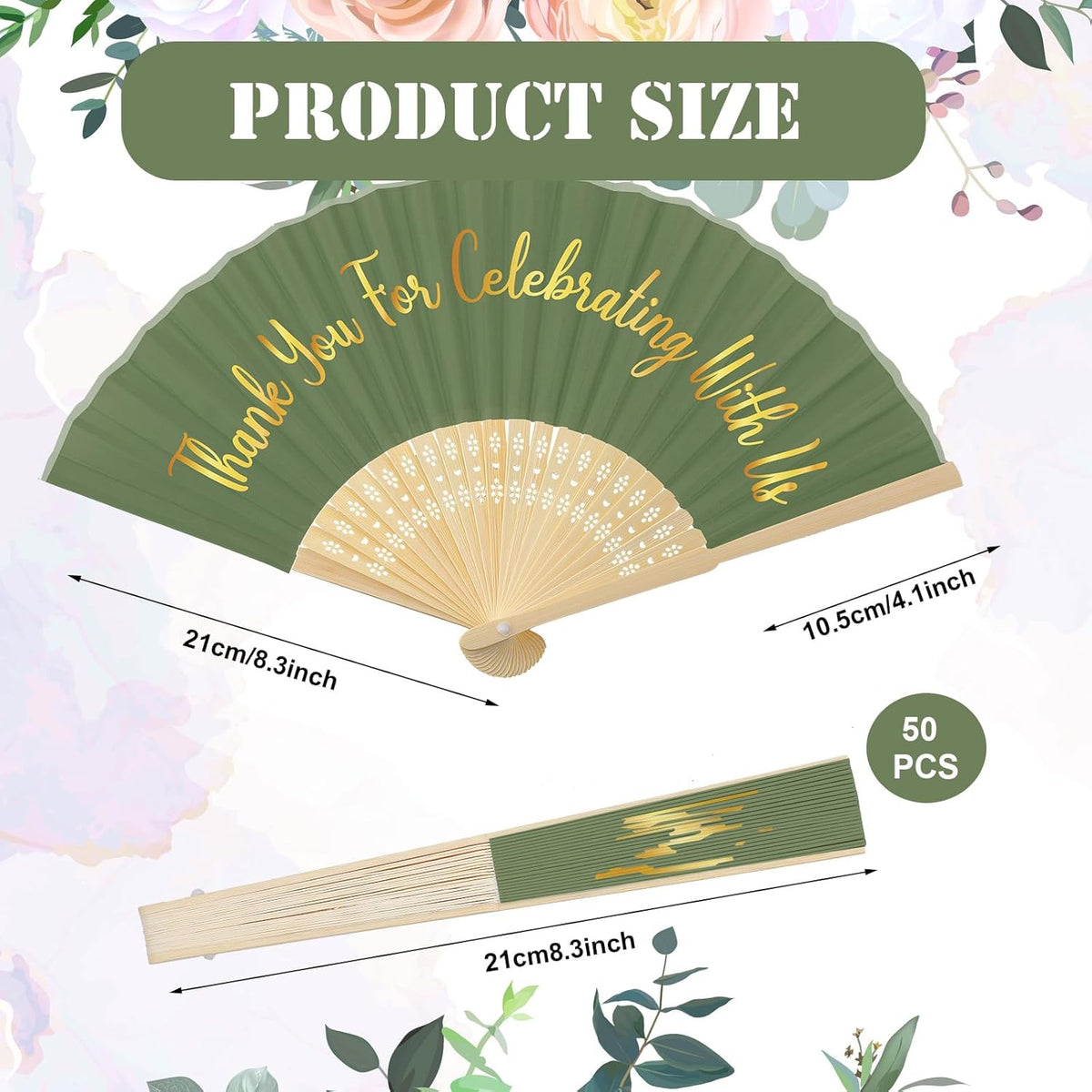 Jetec 50 Pcs Wedding Fans for Guests Bulk Silk Hand Fans Handheld Folded Thank You for Celebrating