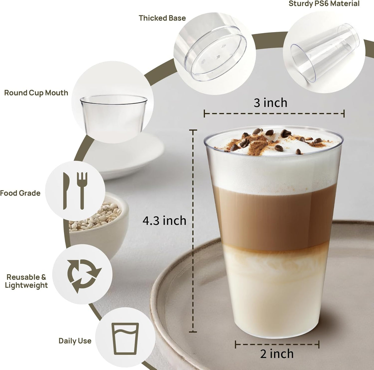 200Counts 12 OZ. Hard Plastic Cups Fancy Disposable Cups for Party, 12 Ounce Clear Elegant Wedding